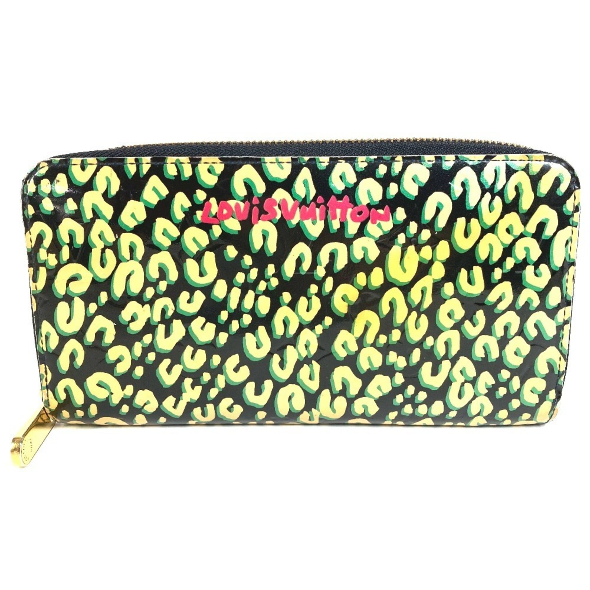 Louis Vuitton Black Green Patent Leather Long Wallet (Bi-Fold) (Pre-Owned)