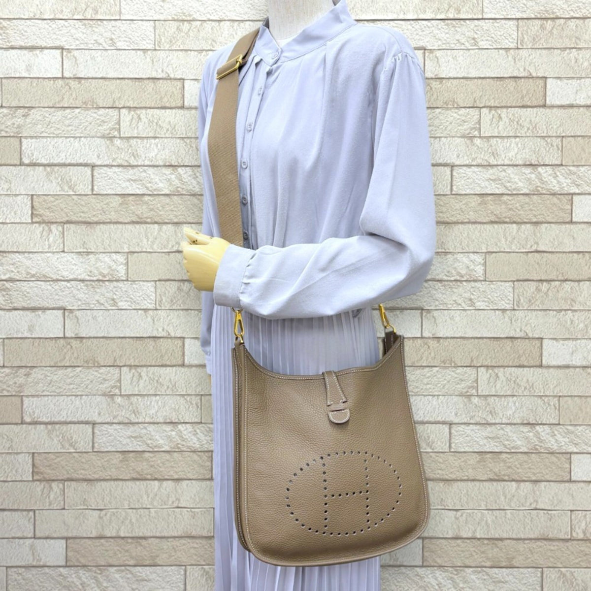 Hermes Beige Etoupe Gray Taurillon Clemence Leather Handbag Shoulder Bag (Pre-Owned)