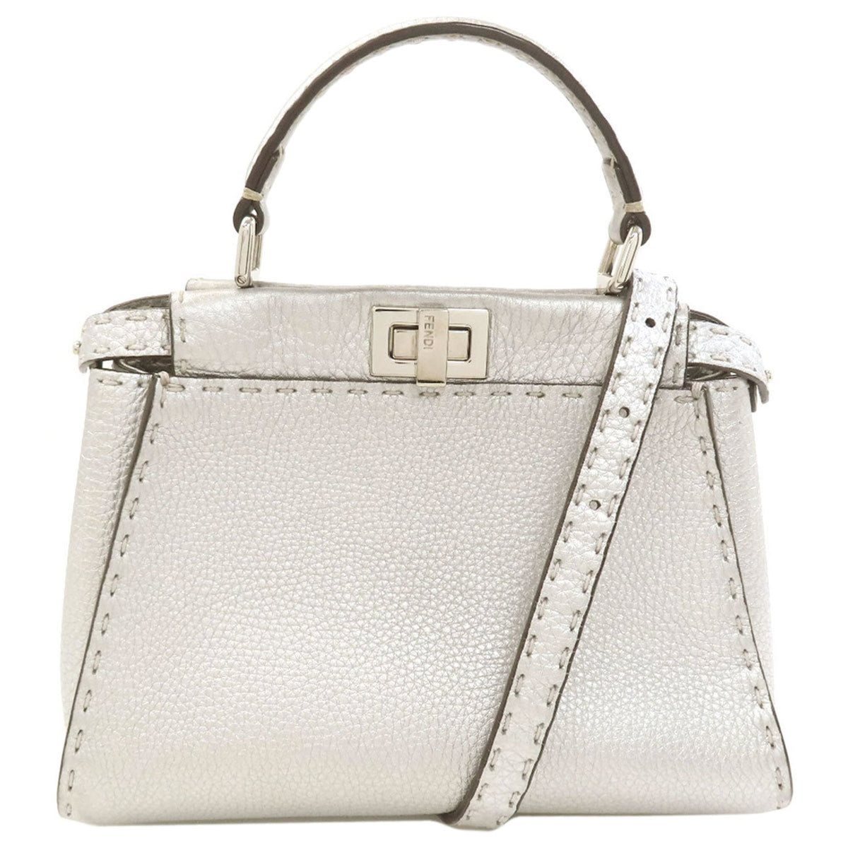 Fendi Peekaboo Silver Leather Handbag (Pre-Owned)