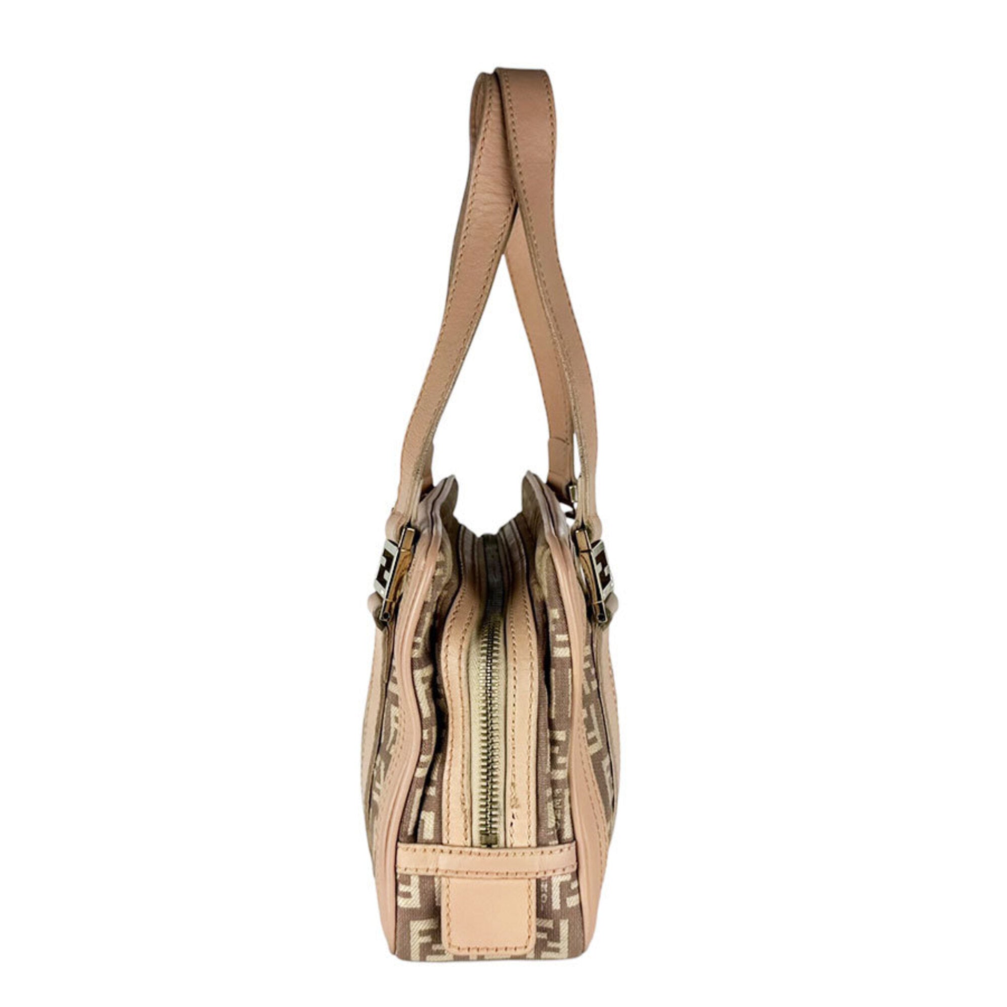 Fendi Beige Light Pink Canvas Leather Handbag (Pre-Owned)