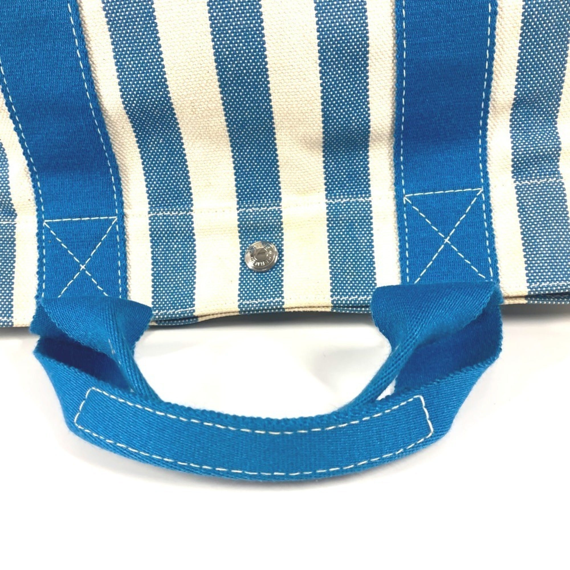 Hermes Blue White Canvas Beach Bag Handbag Pouch Tote Bag (Pre-Owned)