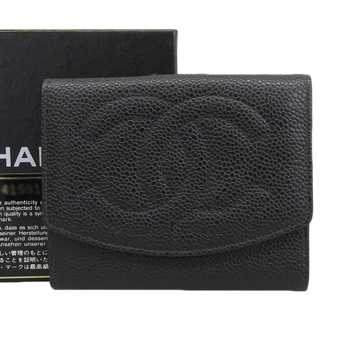 Chanel Black Grained Calfskin Wallet (Bi-Fold) (Pre-Owned)