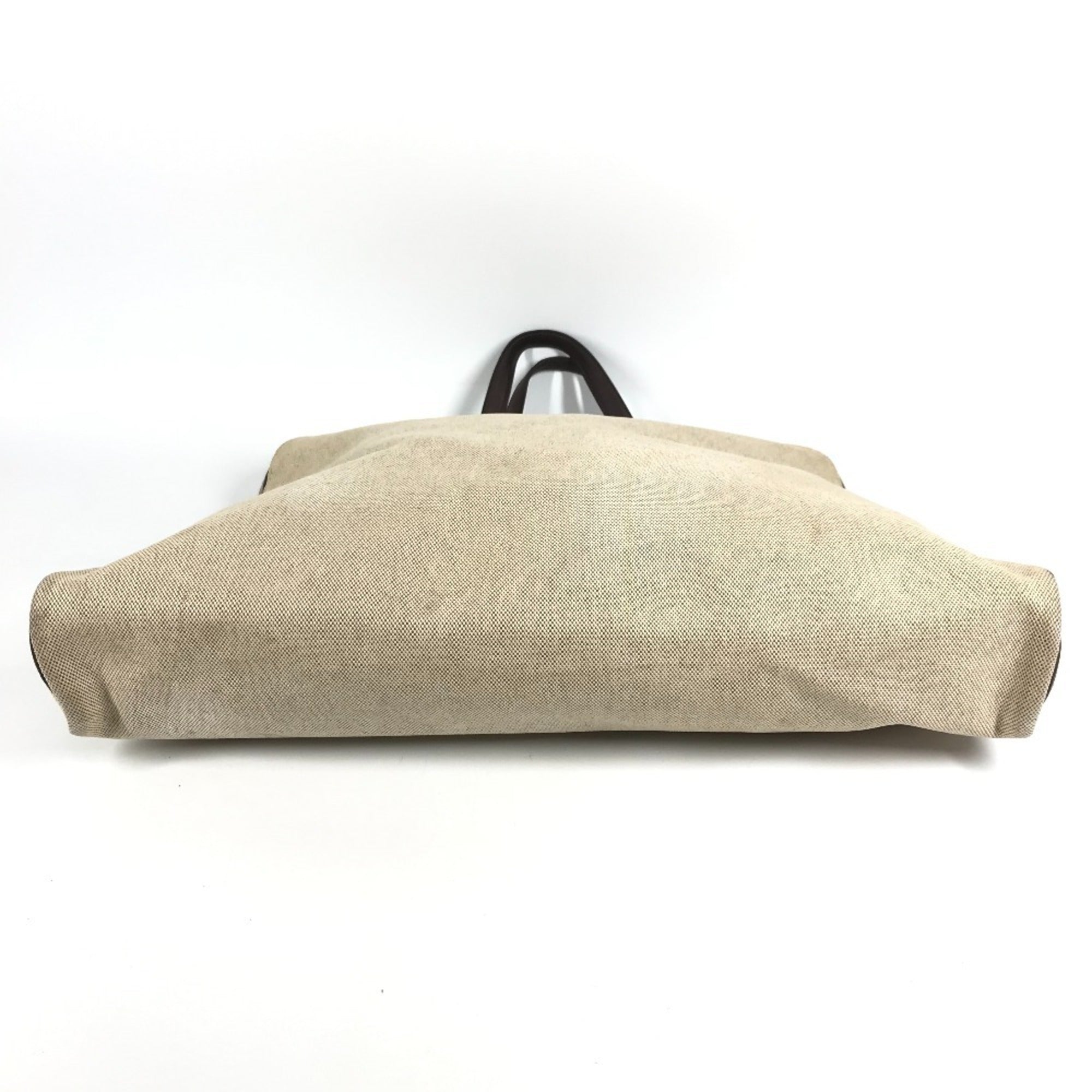 Hermes Beige Brown Leather Canvas Handbag Tote Bag (Pre-Owned)