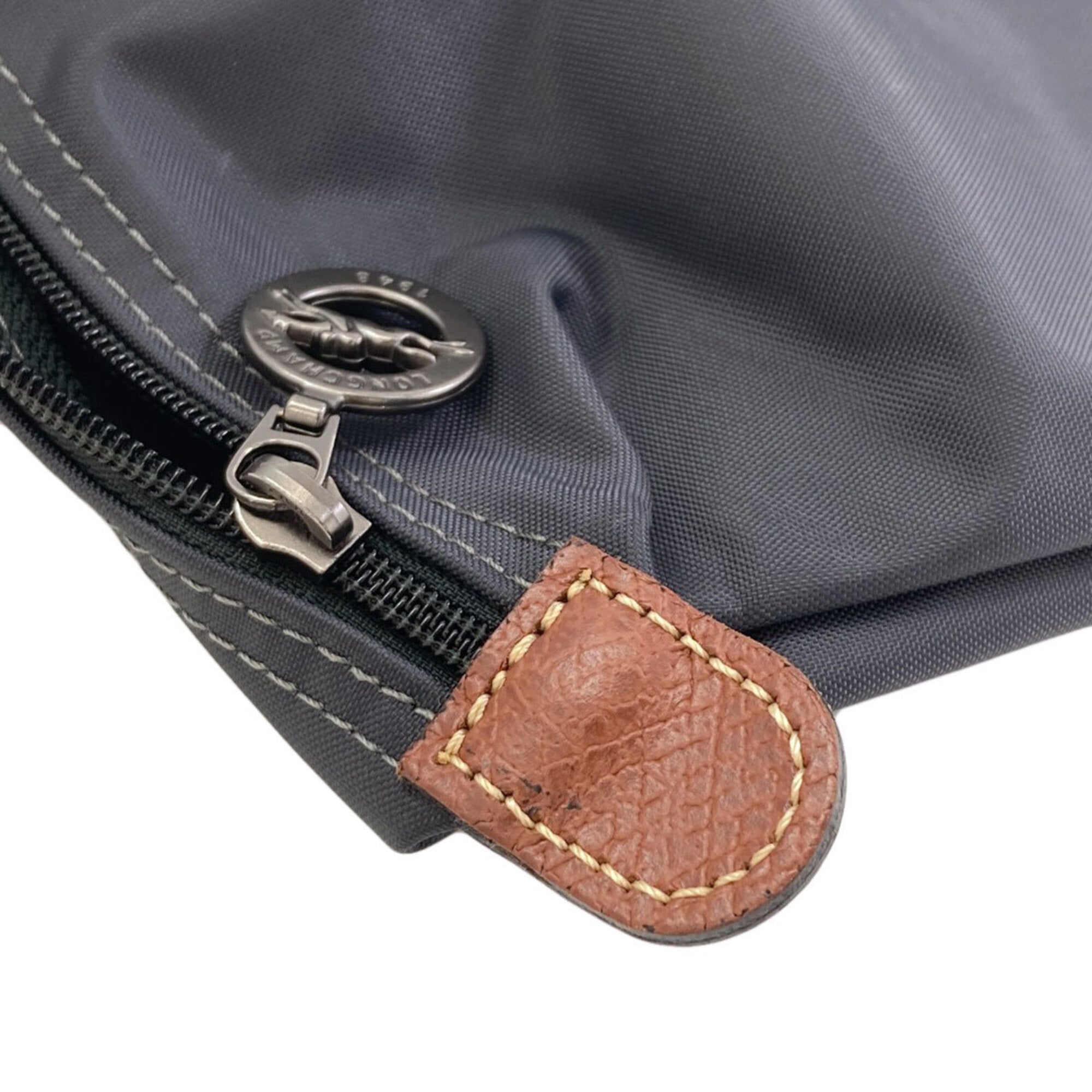 Longchamp Le Pliage Brown Gray Nylon Leather Handbag (Pre-Owned)