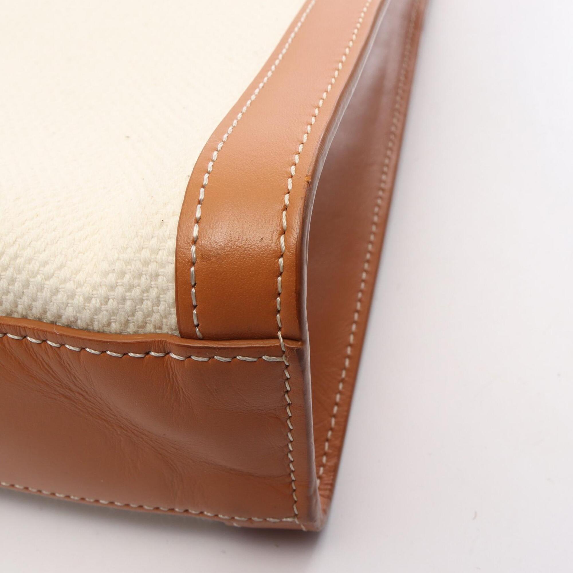 Celine Brown Ivory Canvas Leather Handbag Tote Bag (Pre-Owned)