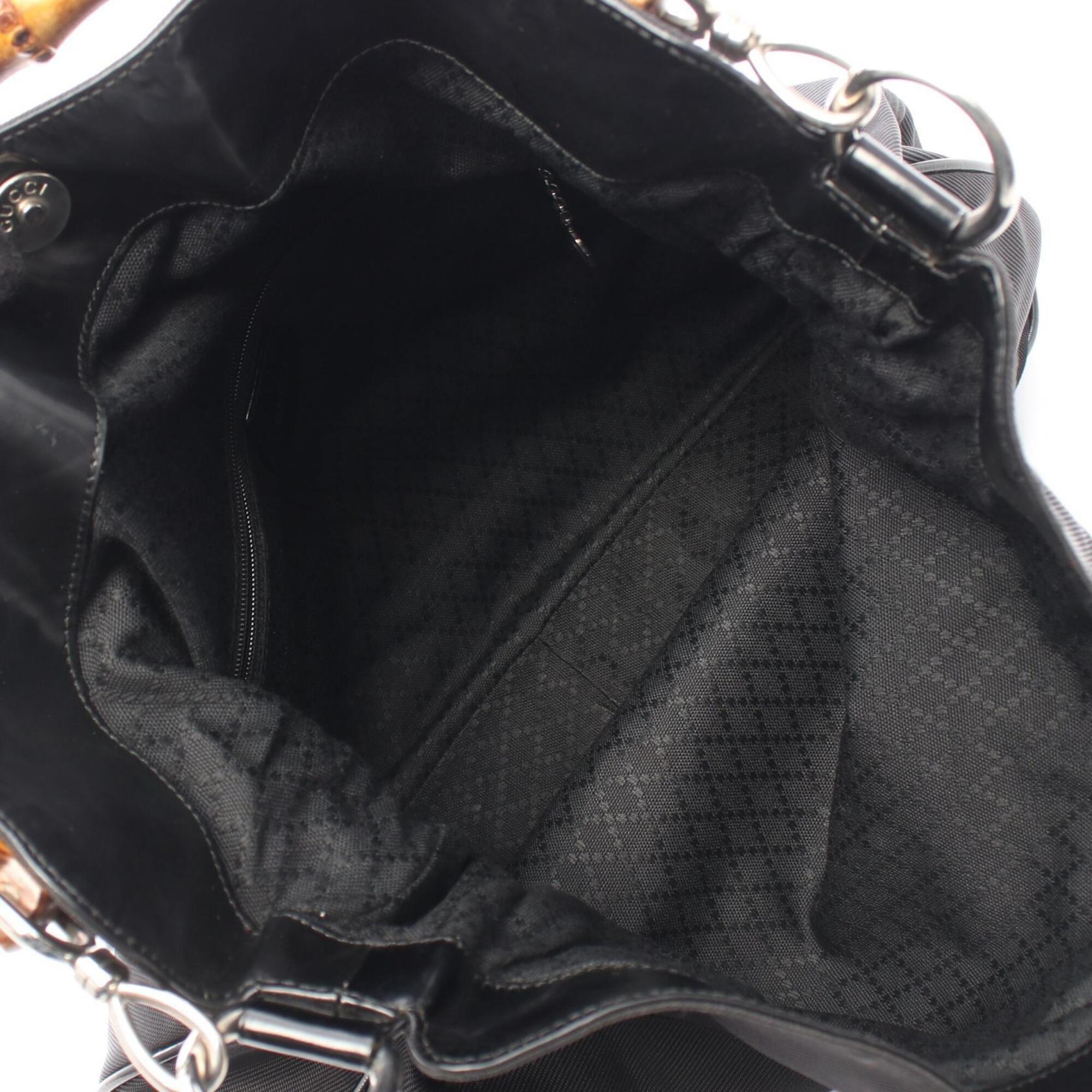 Gucci Black Leather Canvas Handbag Shoulder Bag (Pre-Owned)