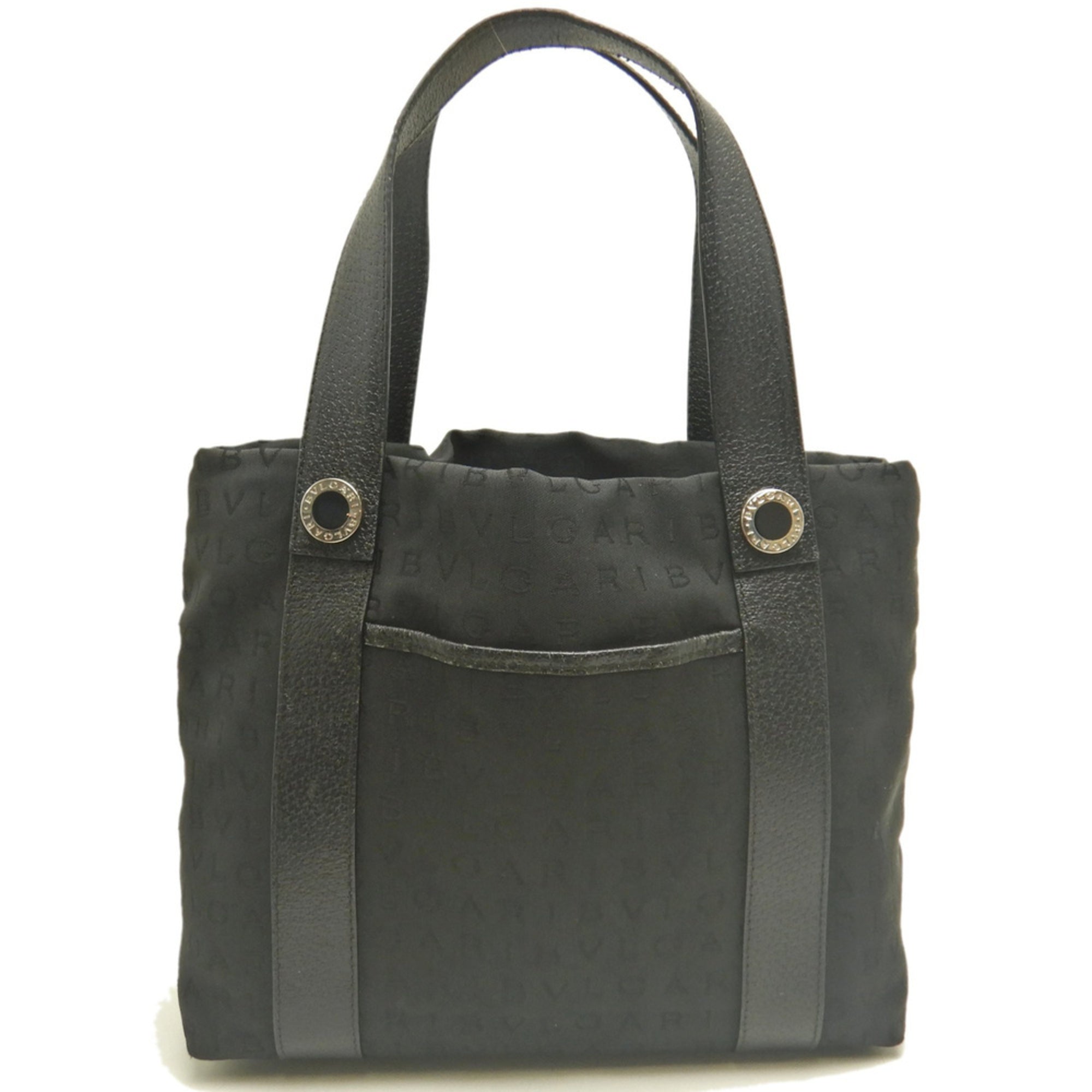 Bvlgari Black Dark Gray Canvas Leather Tote Bag (Pre-Owned)