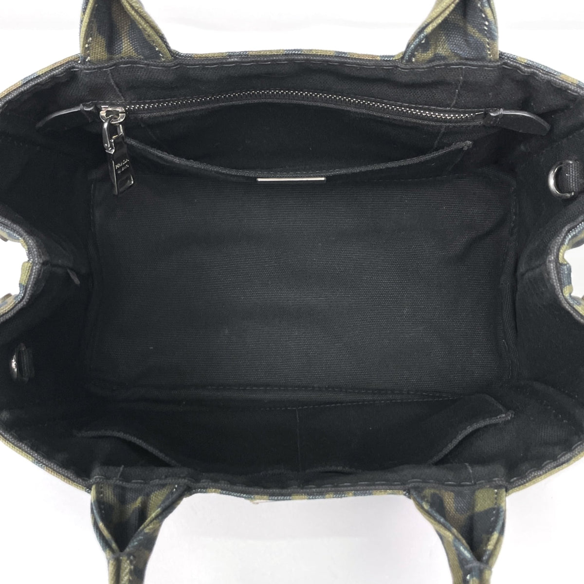 Prada Beige Green Canvas Handbag (Pre-Owned)