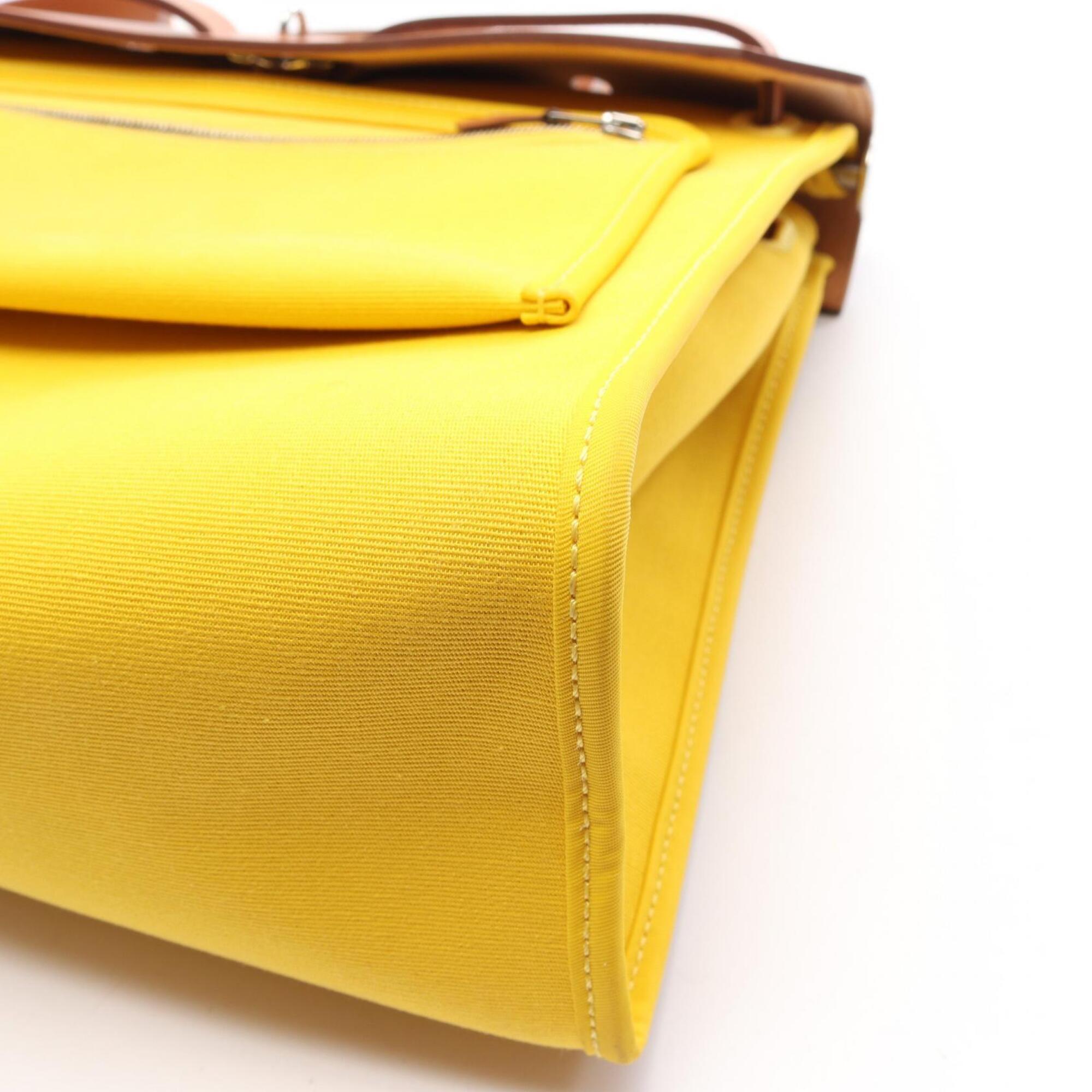 Hermes Brown Yellow Toile Officier Handbag (Pre-Owned)