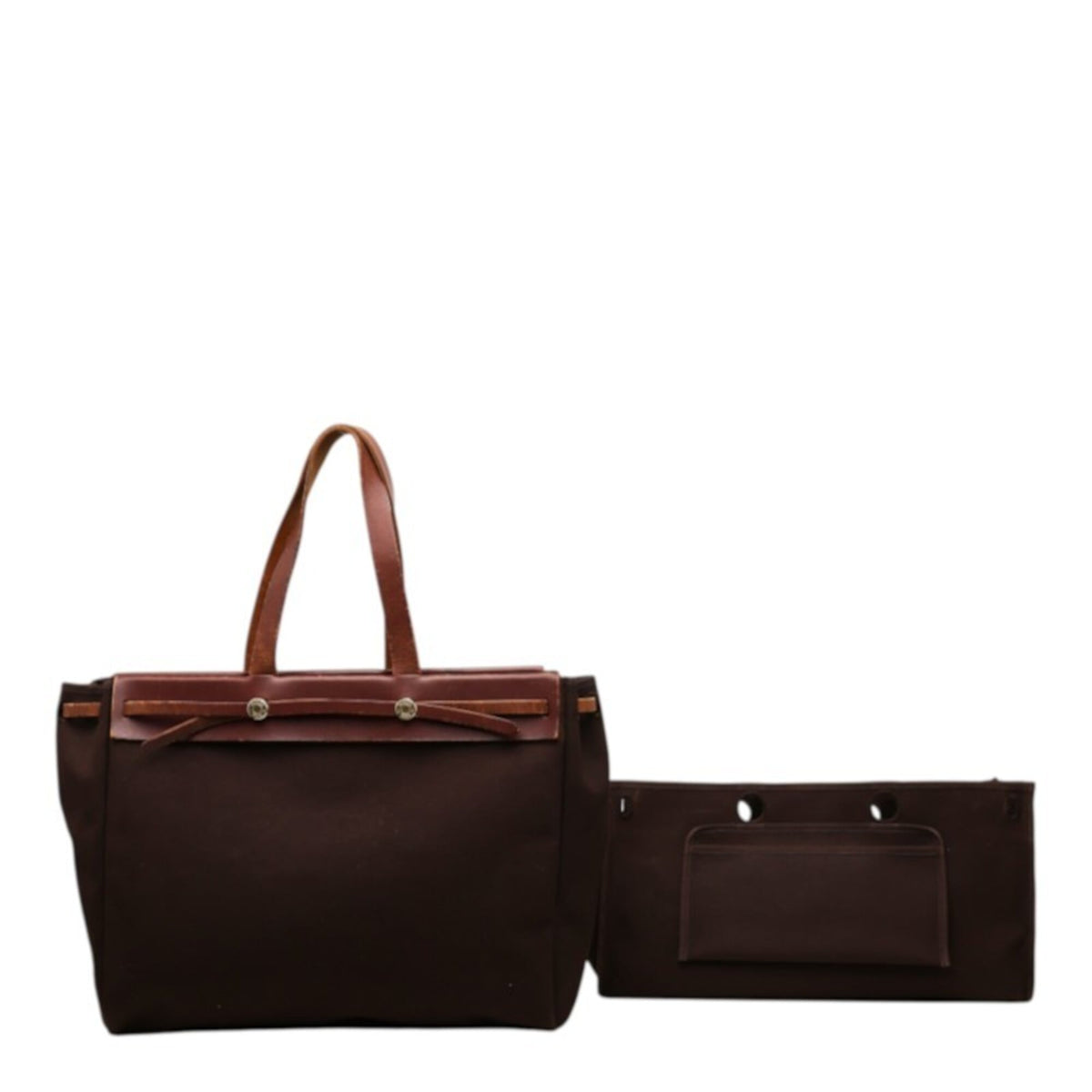 Hermes Brown Toile H Leather Tote Bag (Pre-Owned)