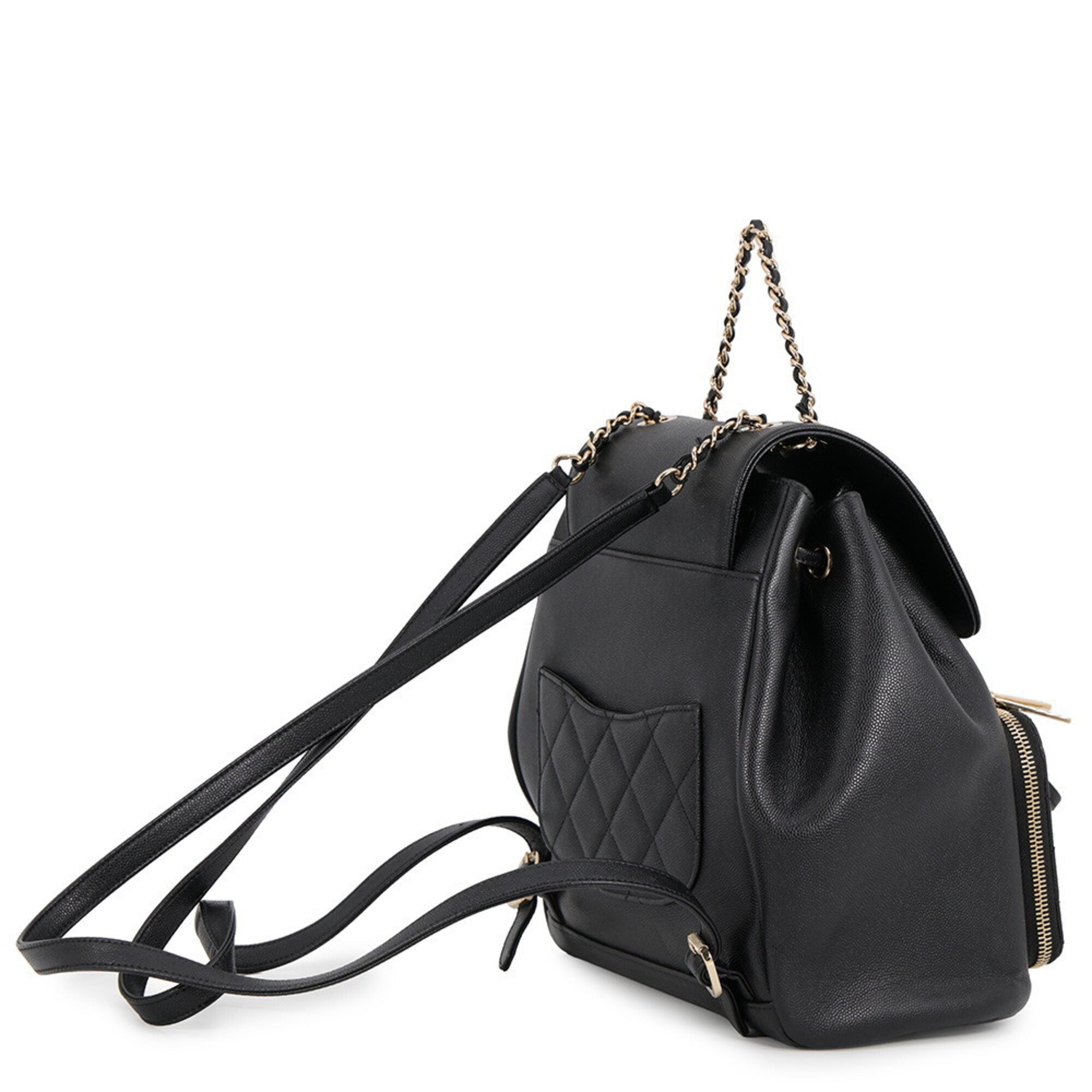 Chanel Matelasse Black Grained Calfskin Backpack Handbag (Pre-Owned)