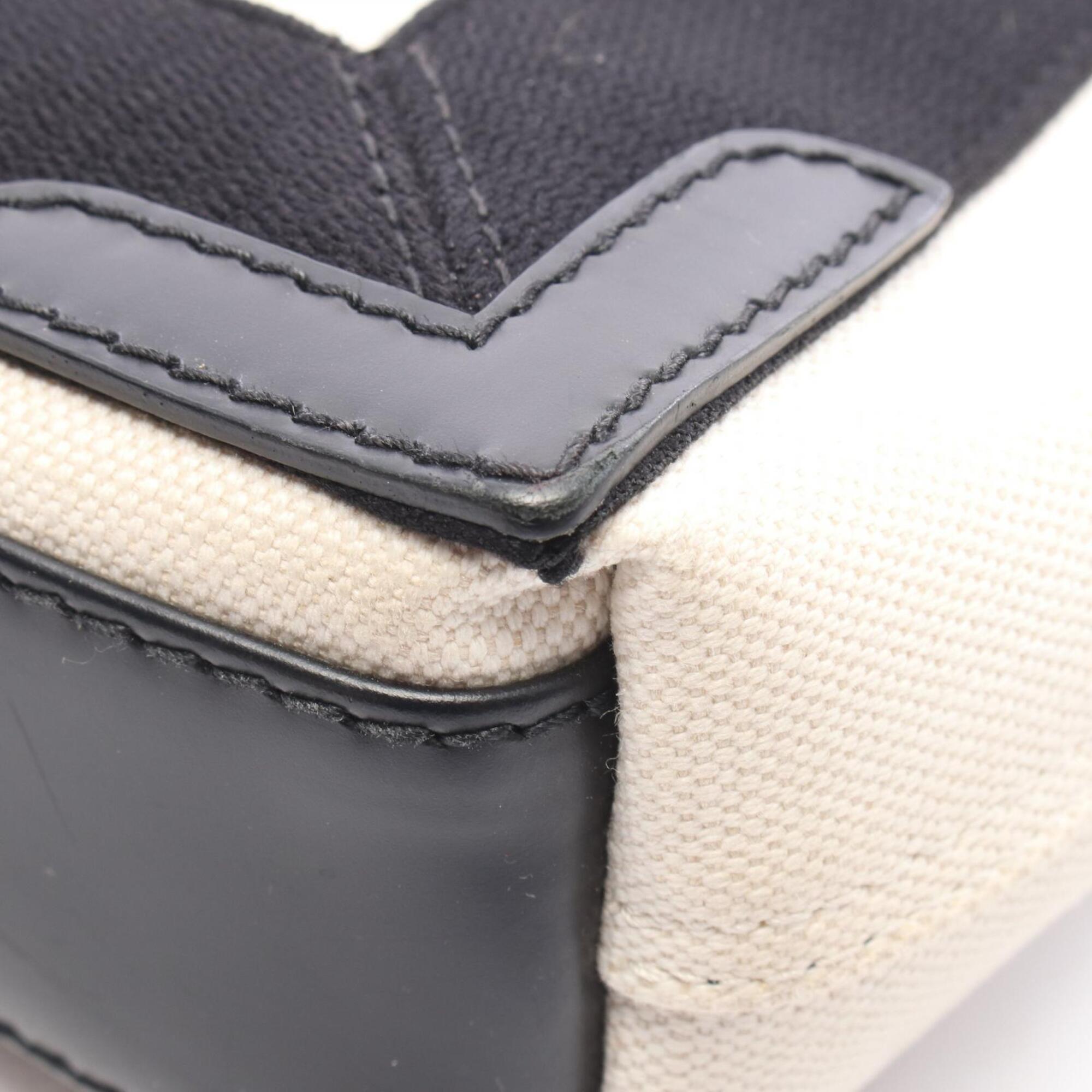 Balenciaga Black Ivory Canvas Leather Handbag Pouch (Pre-Owned)
