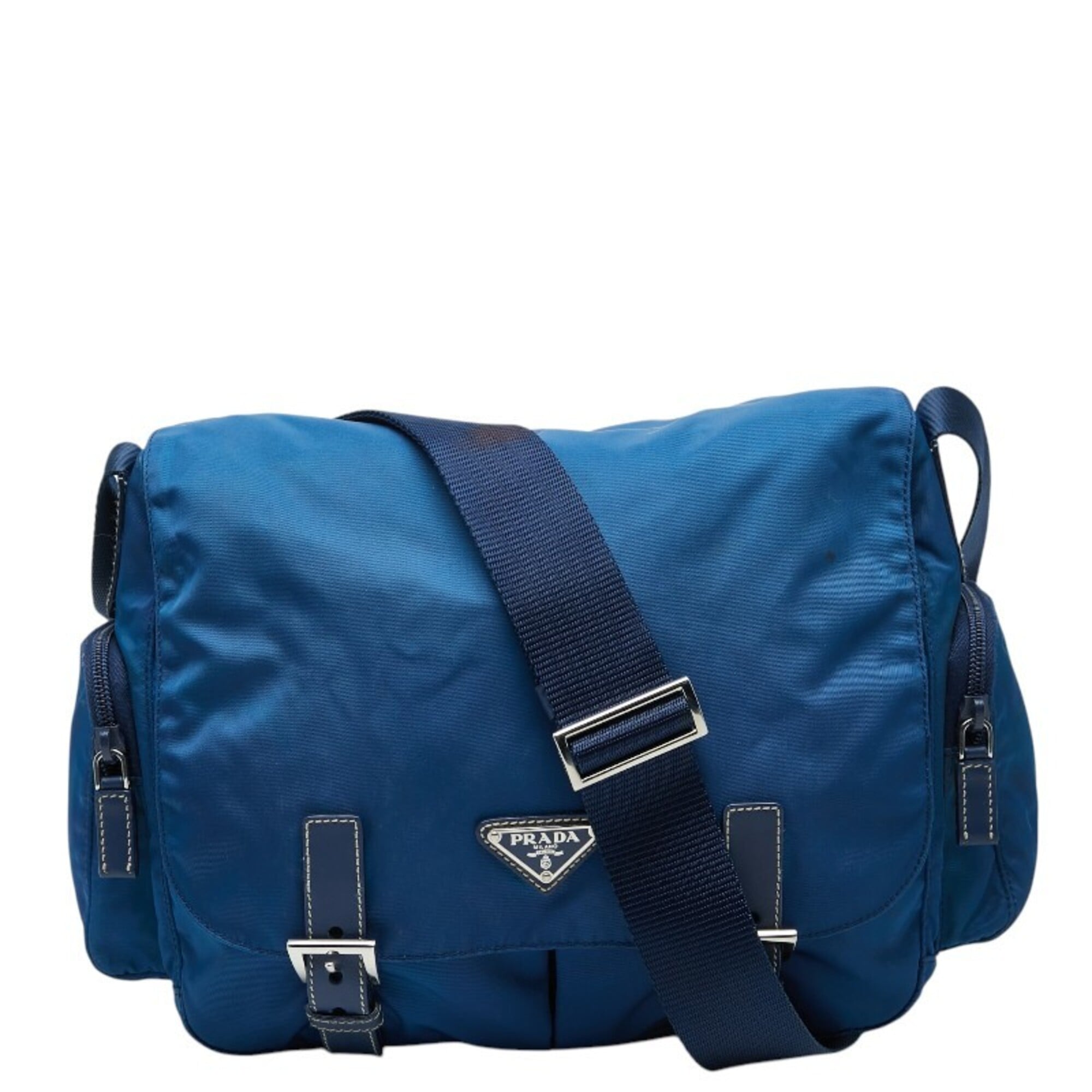 Prada Blue Nylon Leather Shoulder Bag (Pre-Owned)