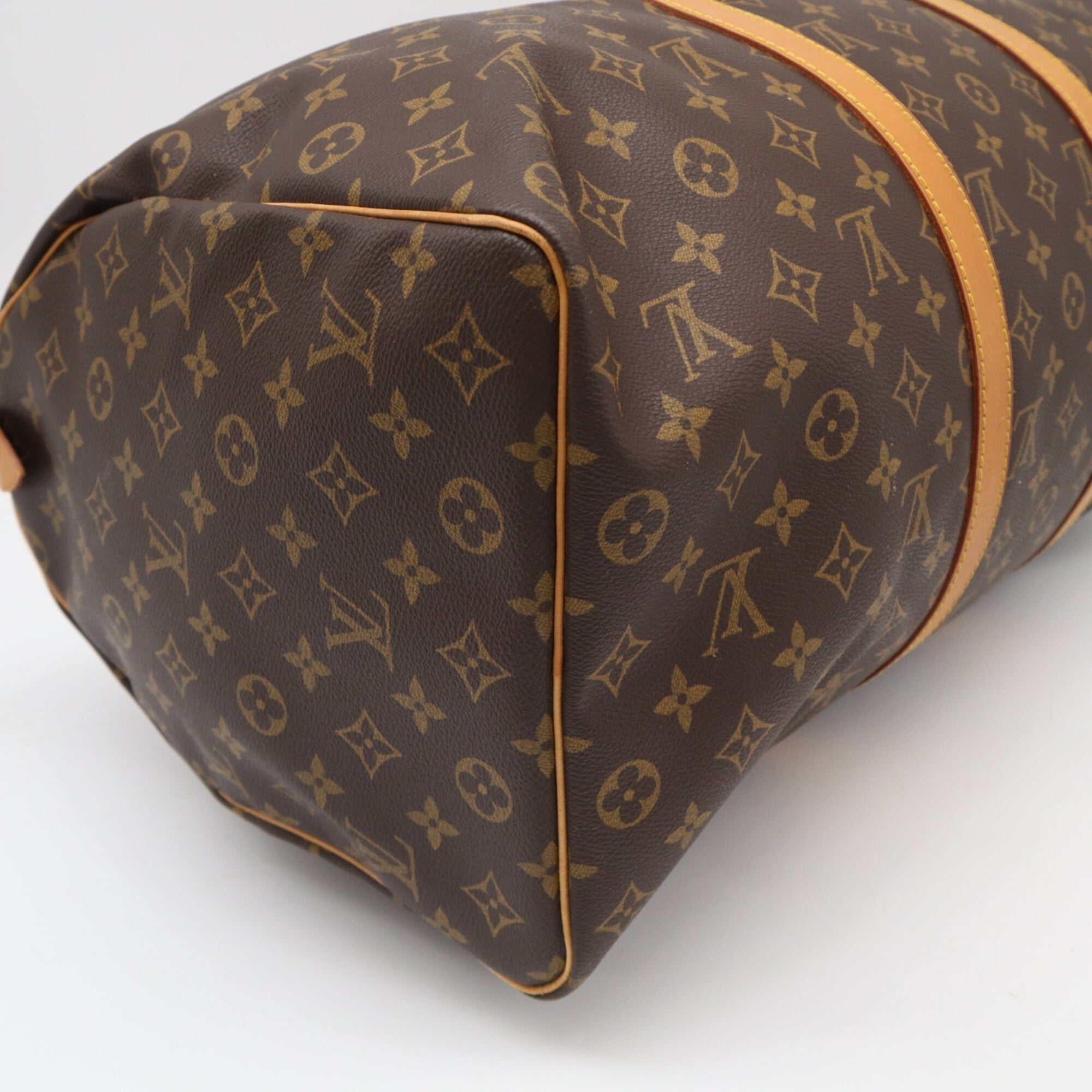 Louis Vuitton Beige Brown Monogram Leather Coated Canvas Boston Bag Handbag (Pre-Owned)