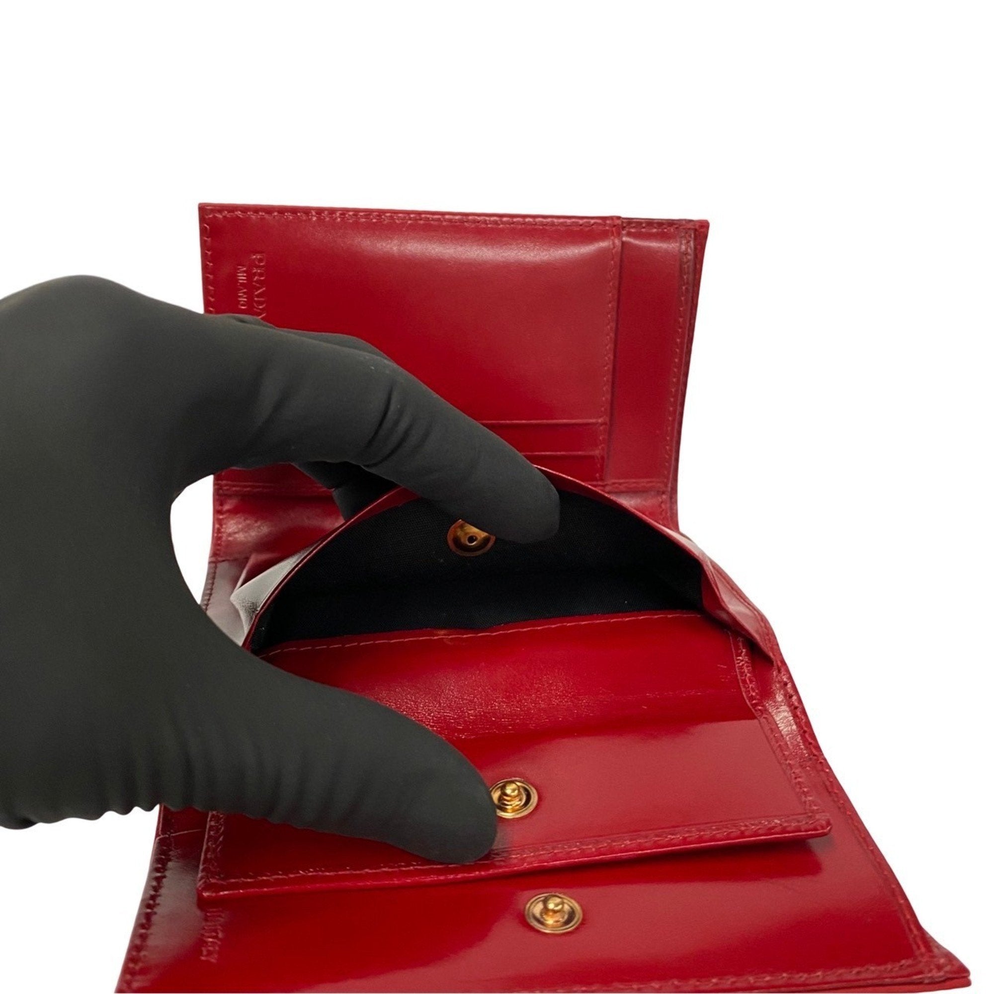 Prada Red Color Nylon Leather Wallet (Bi-Fold) (Pre-Owned)