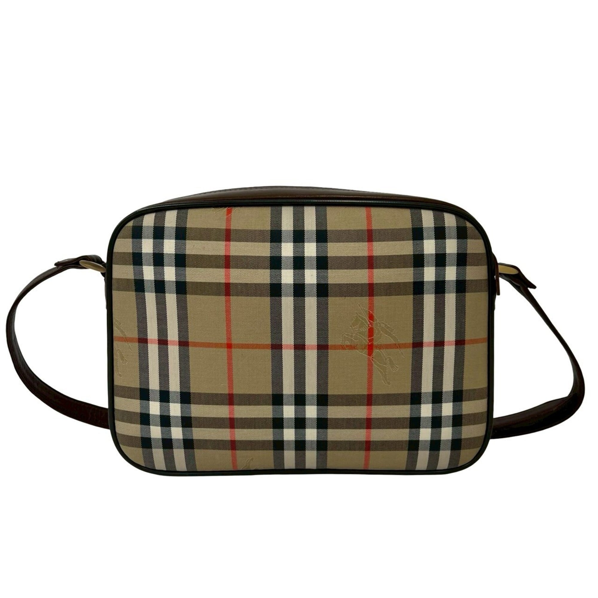 Burberry Beige Black Brown Red Color White Canvas Leather Shoulder Bag (Pre-Owned)