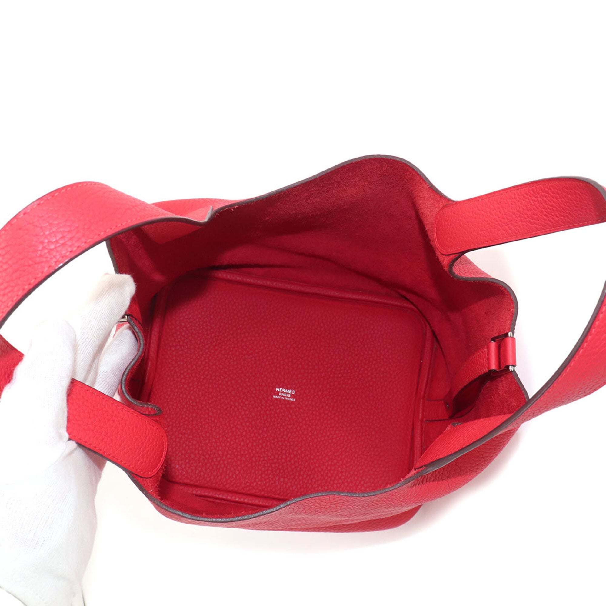 Hermes Red Color Taurillon Clemence Leather Handbag (Pre-Owned)