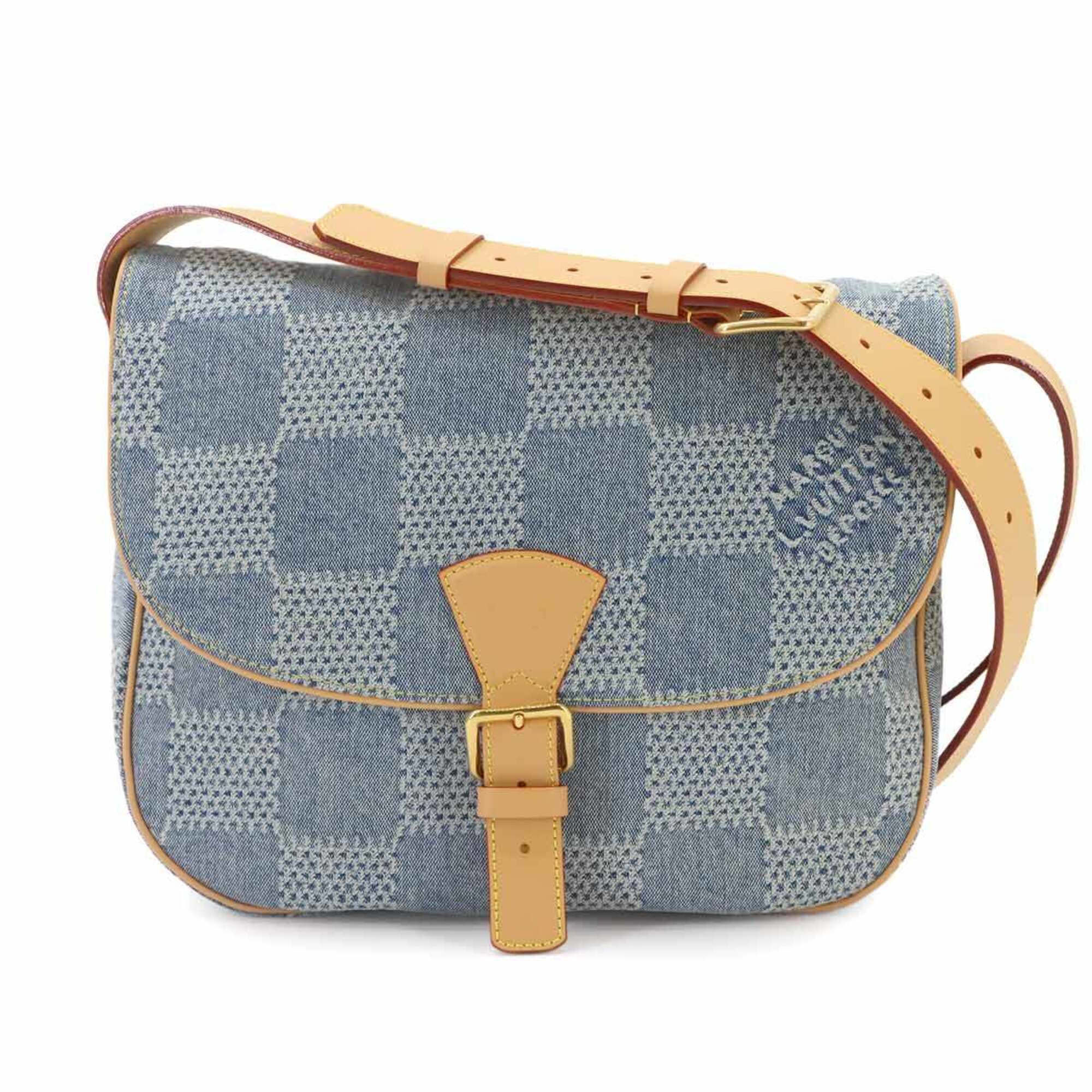 Louis Vuitton Blue Brown Denim Leather Handbag Messenger Bag Shoulder Bag (Pre-Owned)