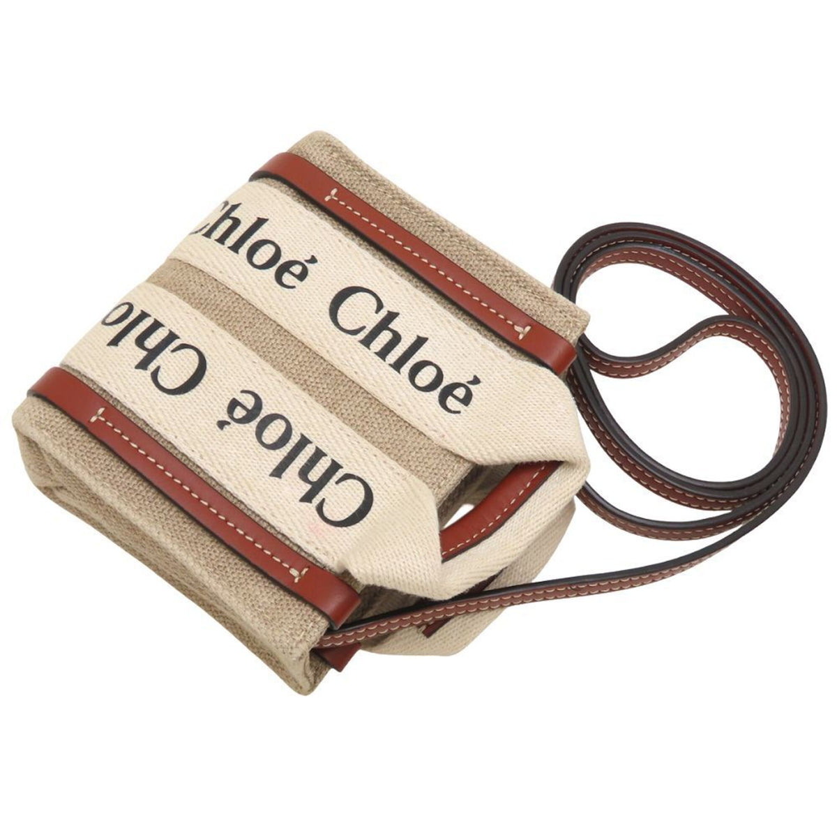 Chloé Brown White Linen Leather Shoulder Bag (Pre-Owned)