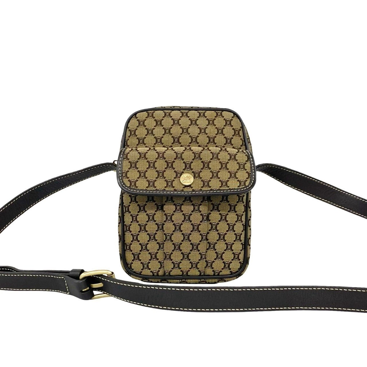 Celine Brown Canvas Leather Pochette Shoulder Bag (Pre-Owned)