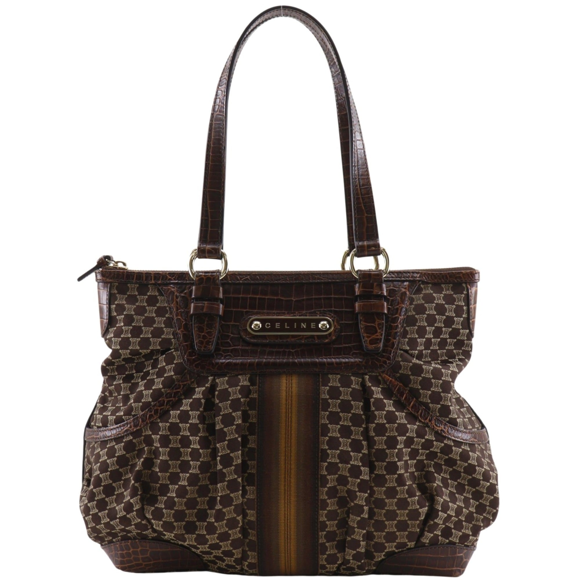 Celine Brown Nylon Canvas Leather Tote Bag (Pre-Owned)