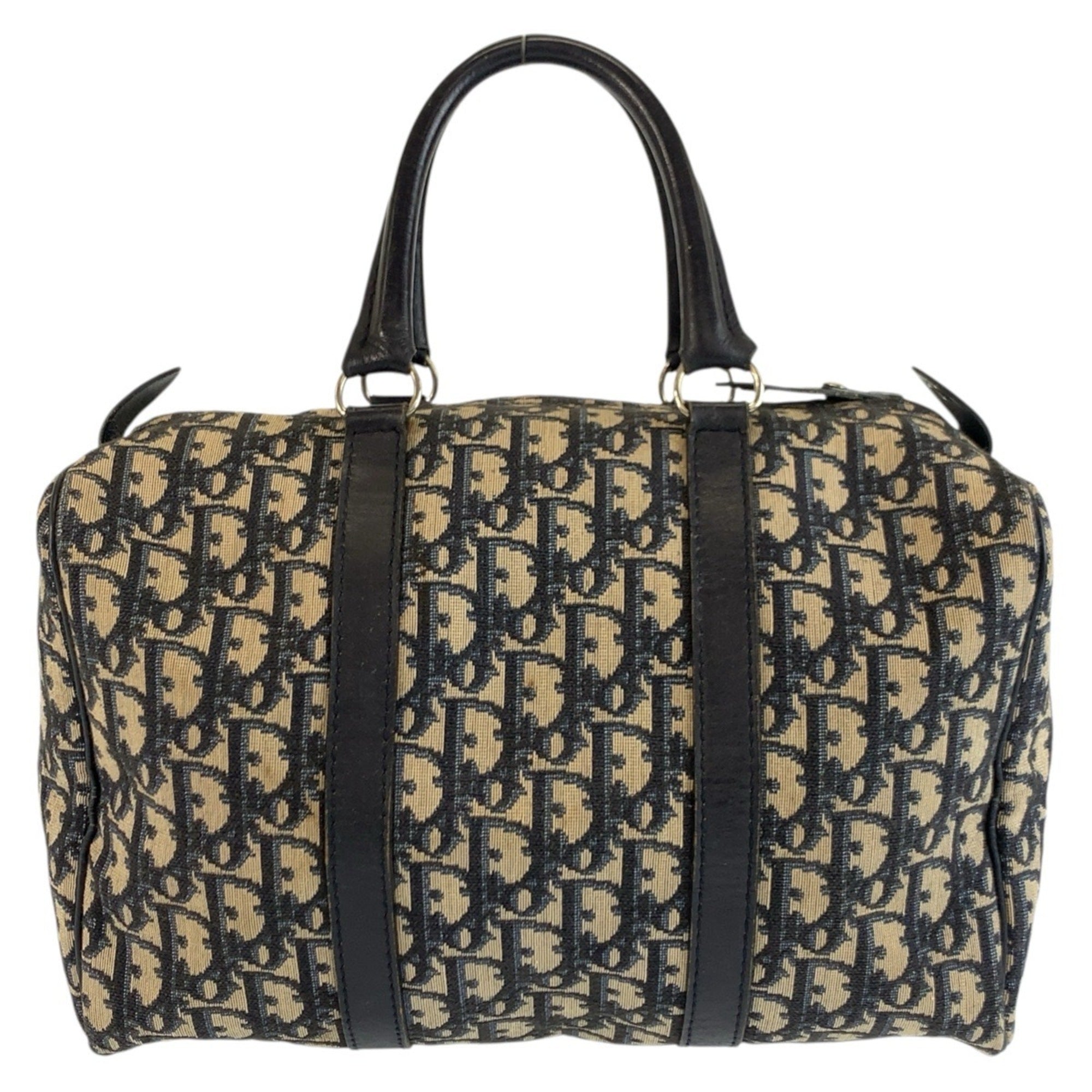Christian Dior Navy Canvas Leather Boston Bag Handbag (Pre-Owned)