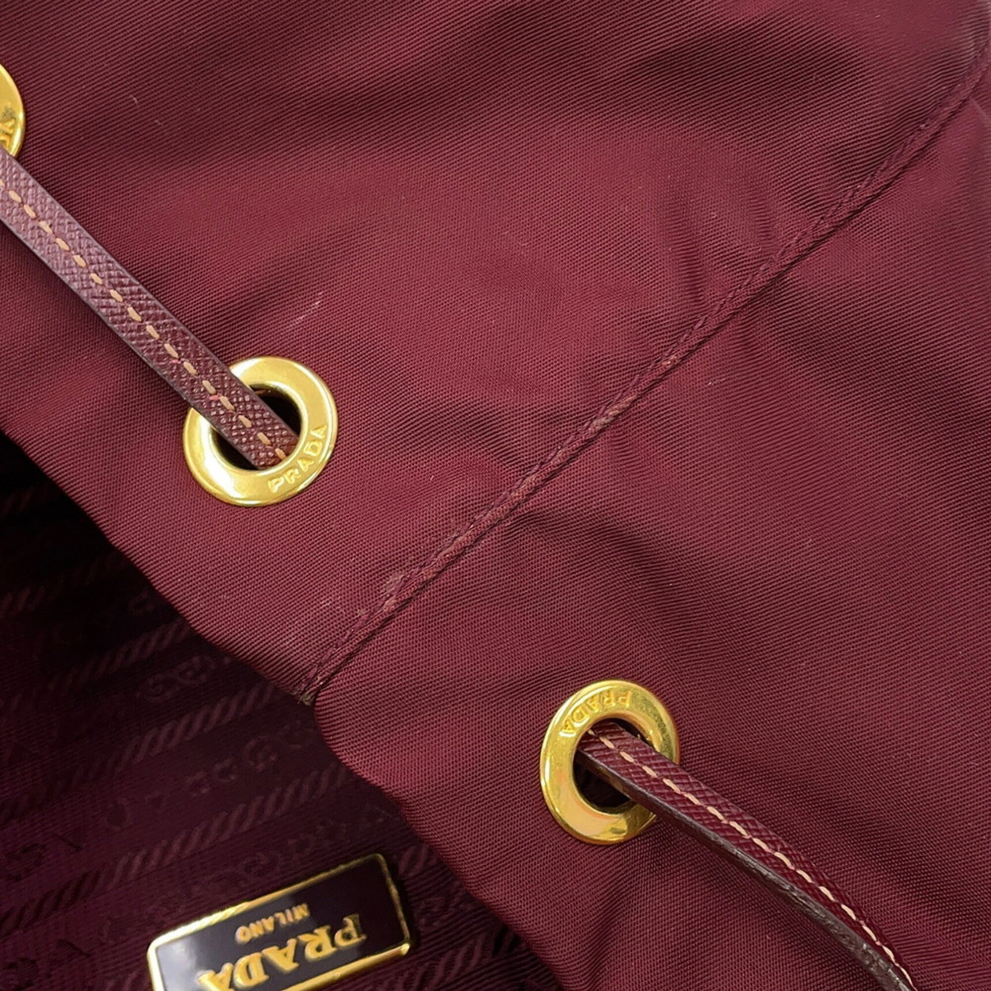 Prada Bordeaux Nylon Leather Backpack Handbag (Pre-Owned)