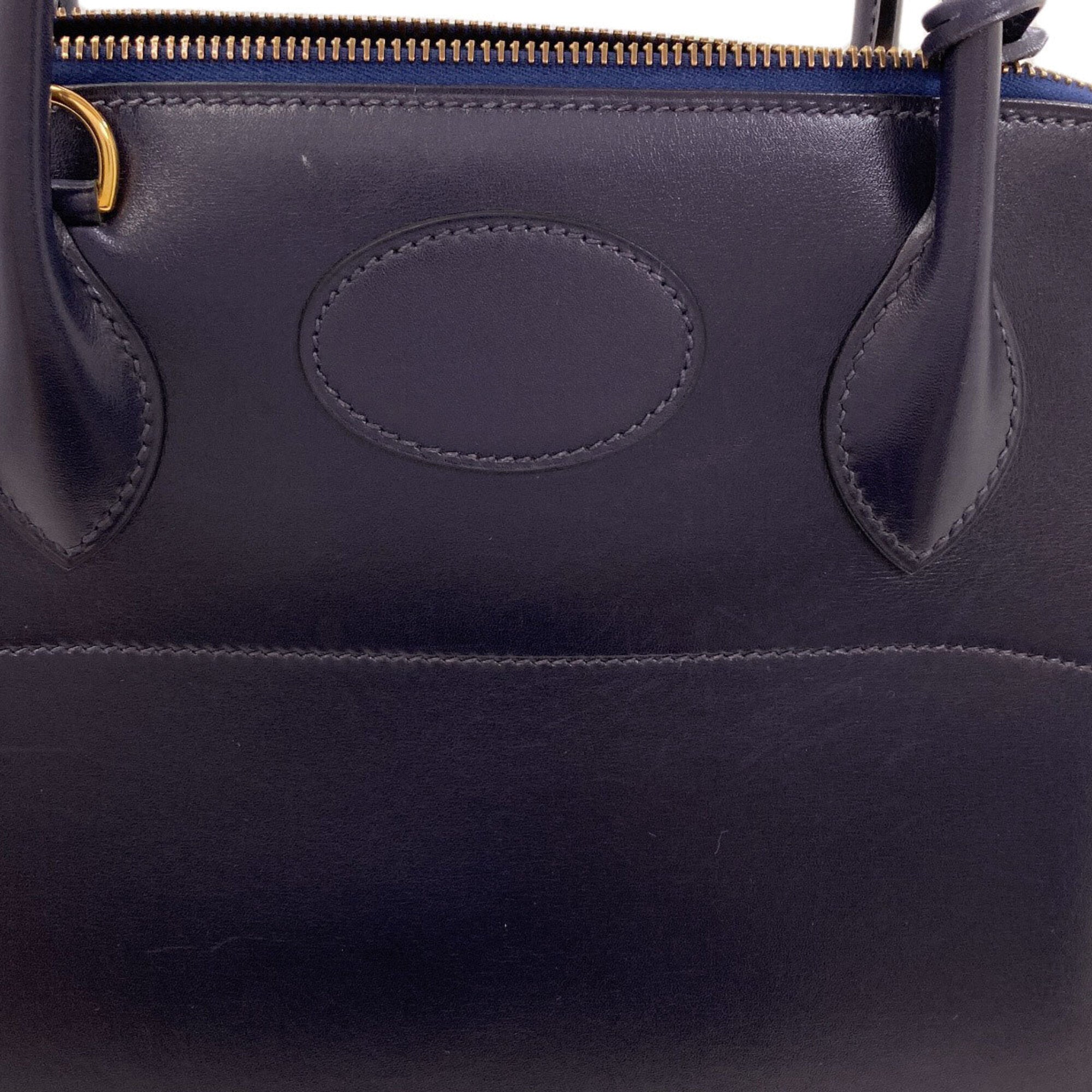 Hermes Dark Blue Box Calf Leather Handbag (Pre-Owned)