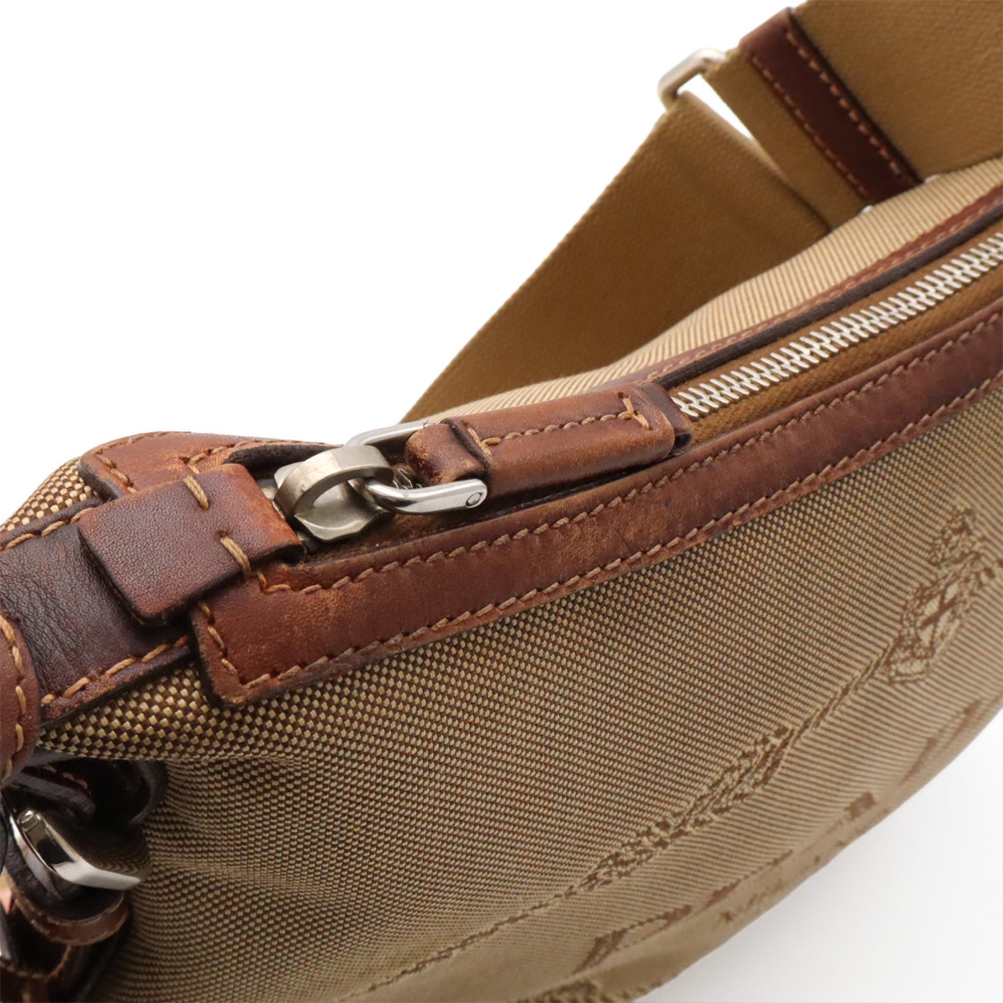 Prada Beige Dark Brown Khaki Canvas Leather Shoulder Bag (Pre-Owned)