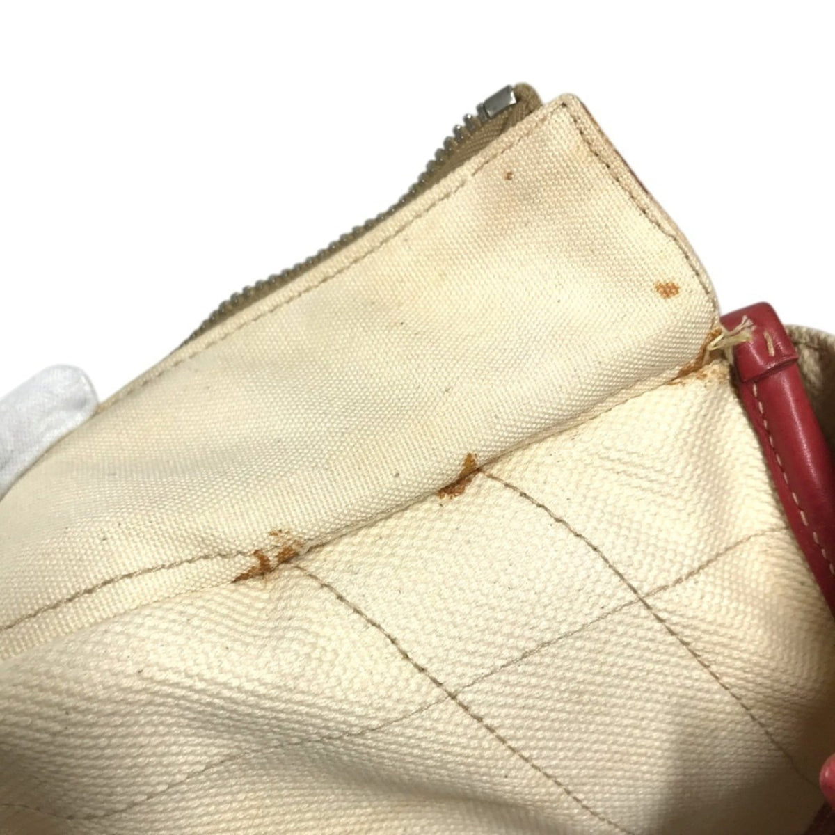 Prada Beige Red Color Yellow Leather Canvas Shoulder Bag Tote Bag (Pre-Owned)