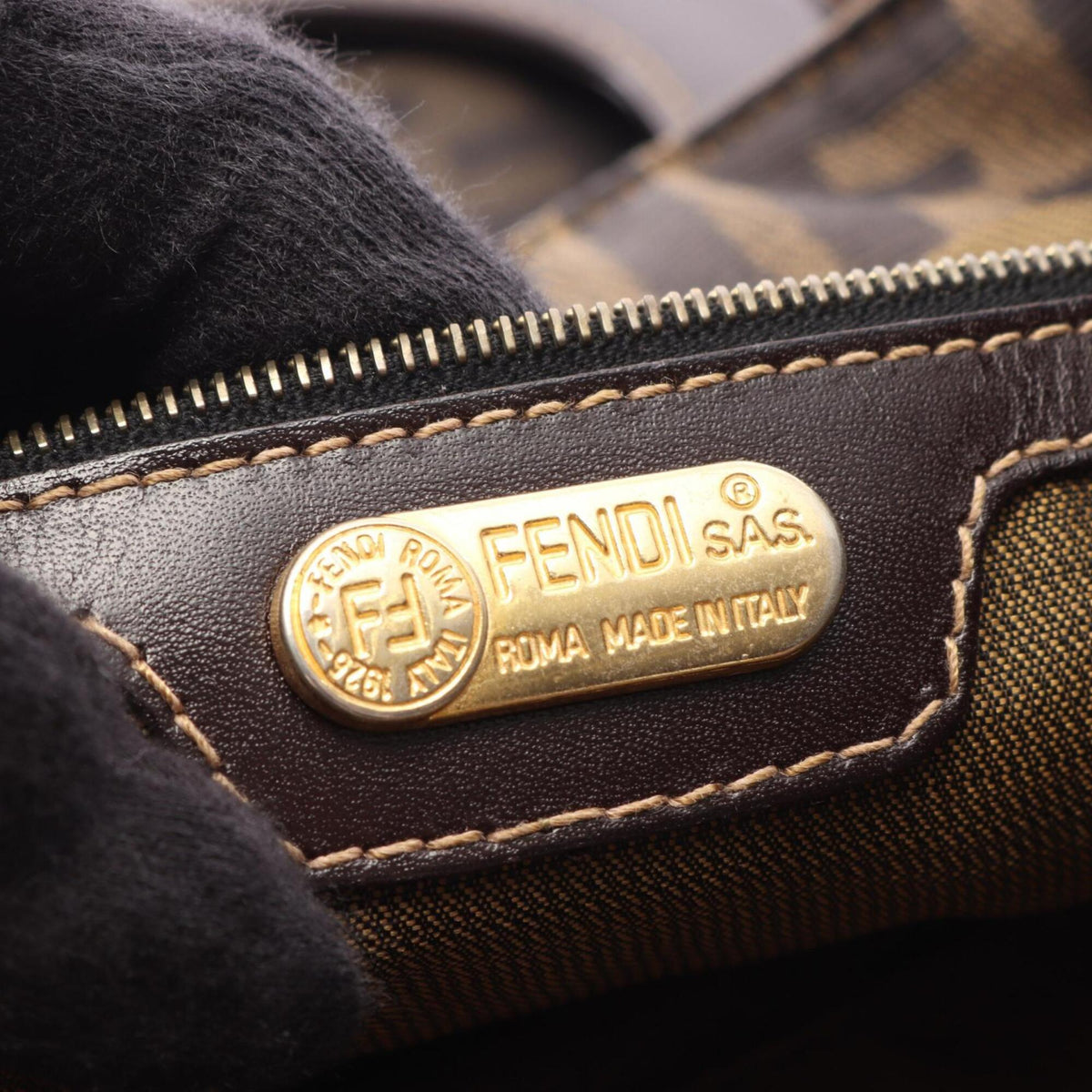 Fendi Black Brown Canvas Leather Handbag (Pre-Owned)