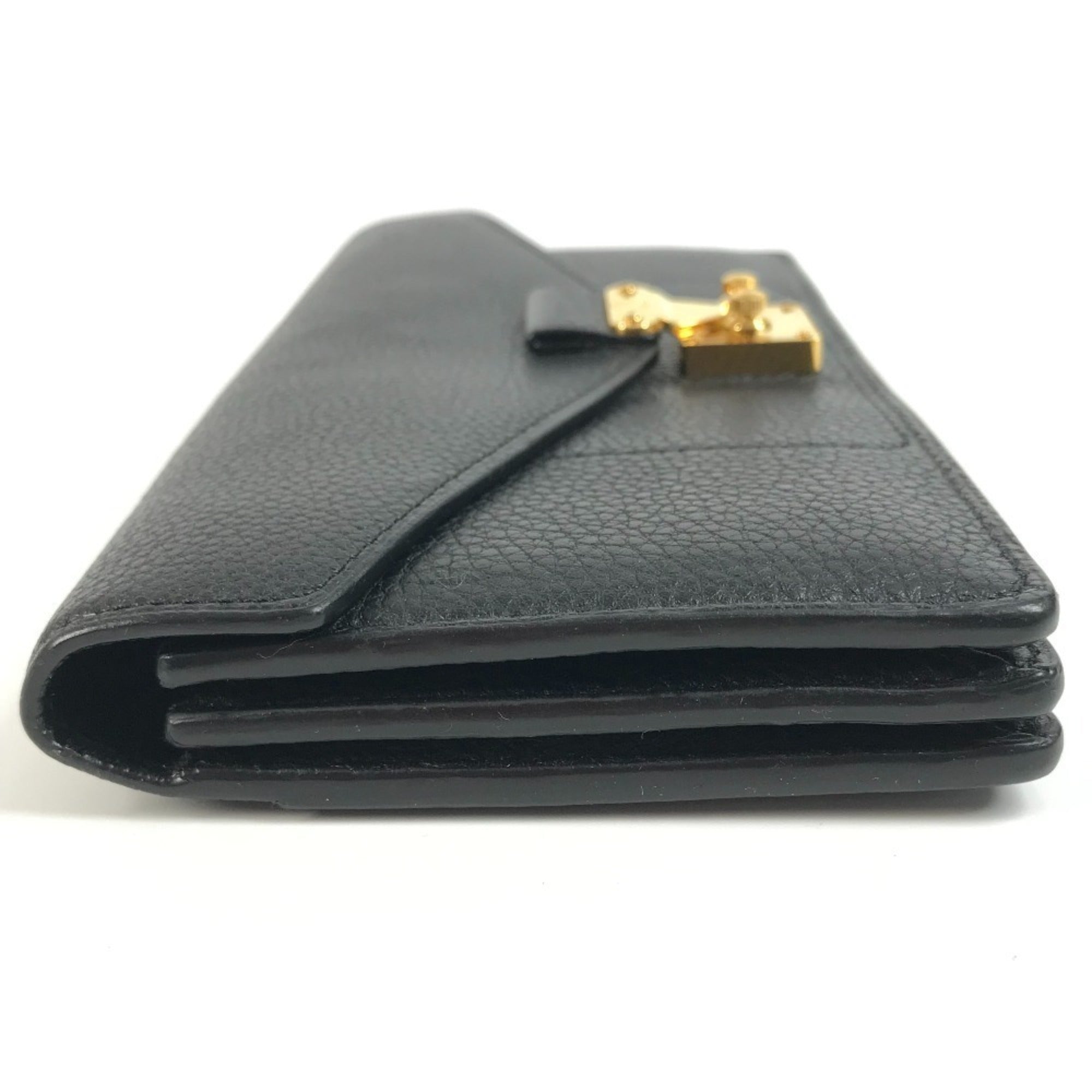 Louis Vuitton Black Leather Long Wallet (Tri-Fold) (Pre-Owned)