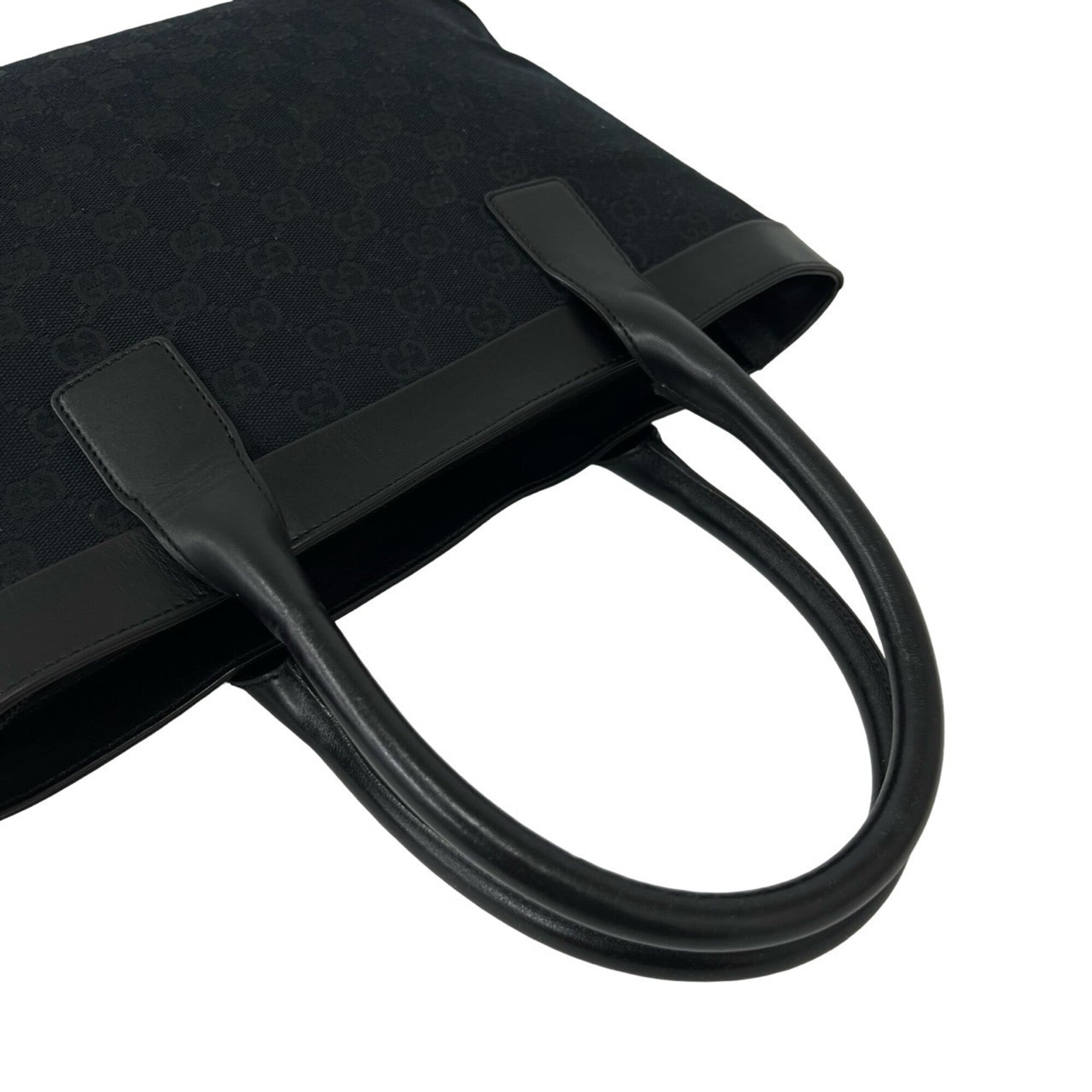 Gucci Black Leather Canvas Boston Bag Handbag Tote Bag (Pre-Owned)