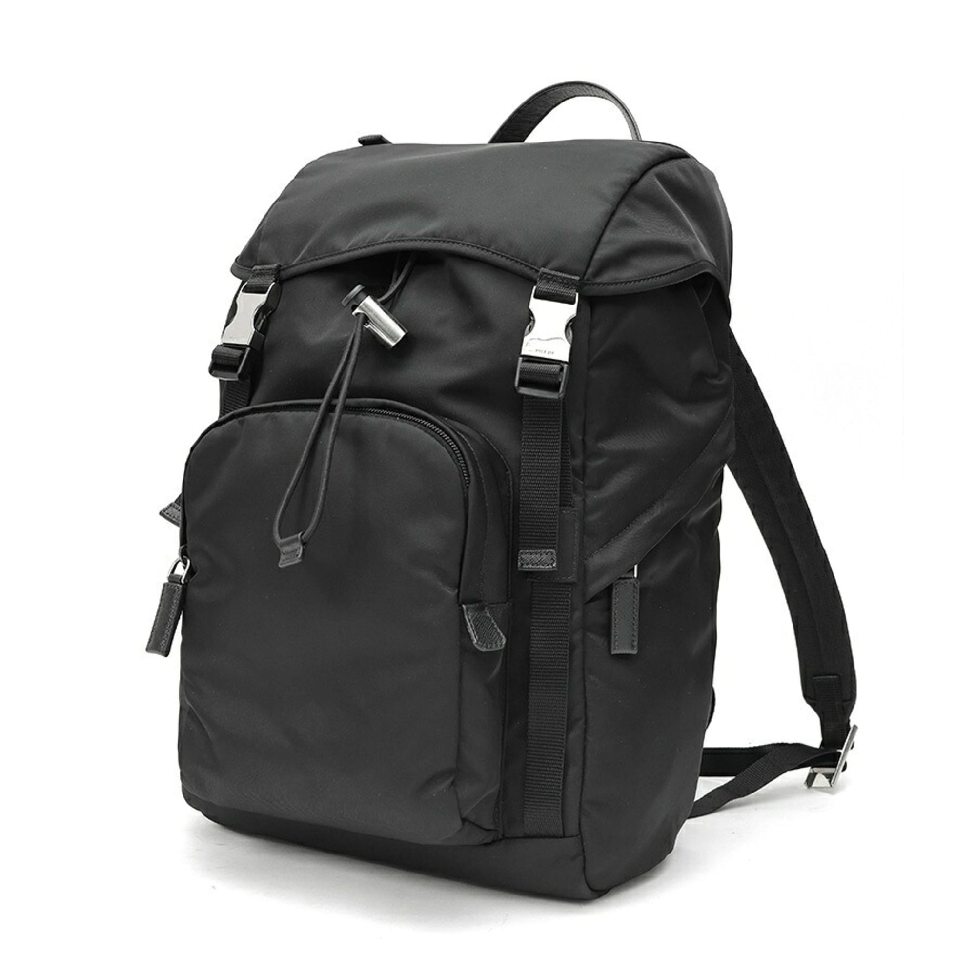 Prada Black Fabric Saffiano Triangle Leather Backpack (Pre-Owned)