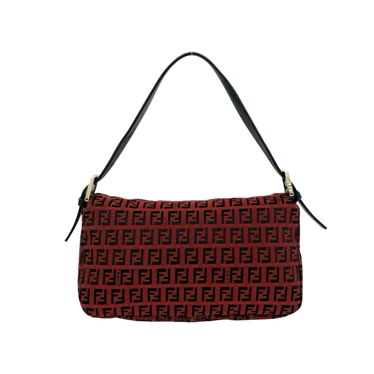 Fendi Black Red Color Canvas Leather Shoulder Bag (Pre-Owned)