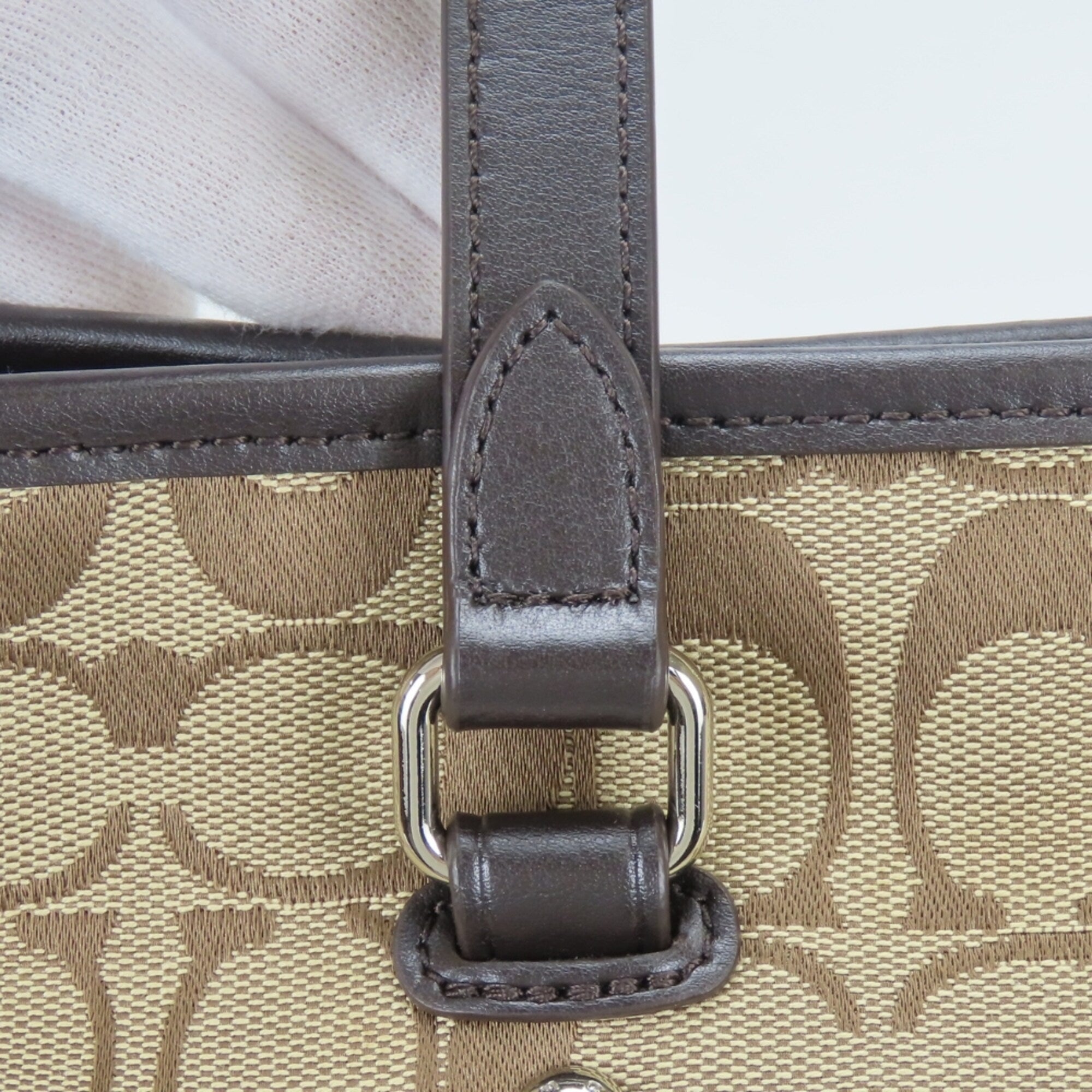 Coach Signature Beige Dark Brown Canvas Leather Tote Bag (Pre-Owned)