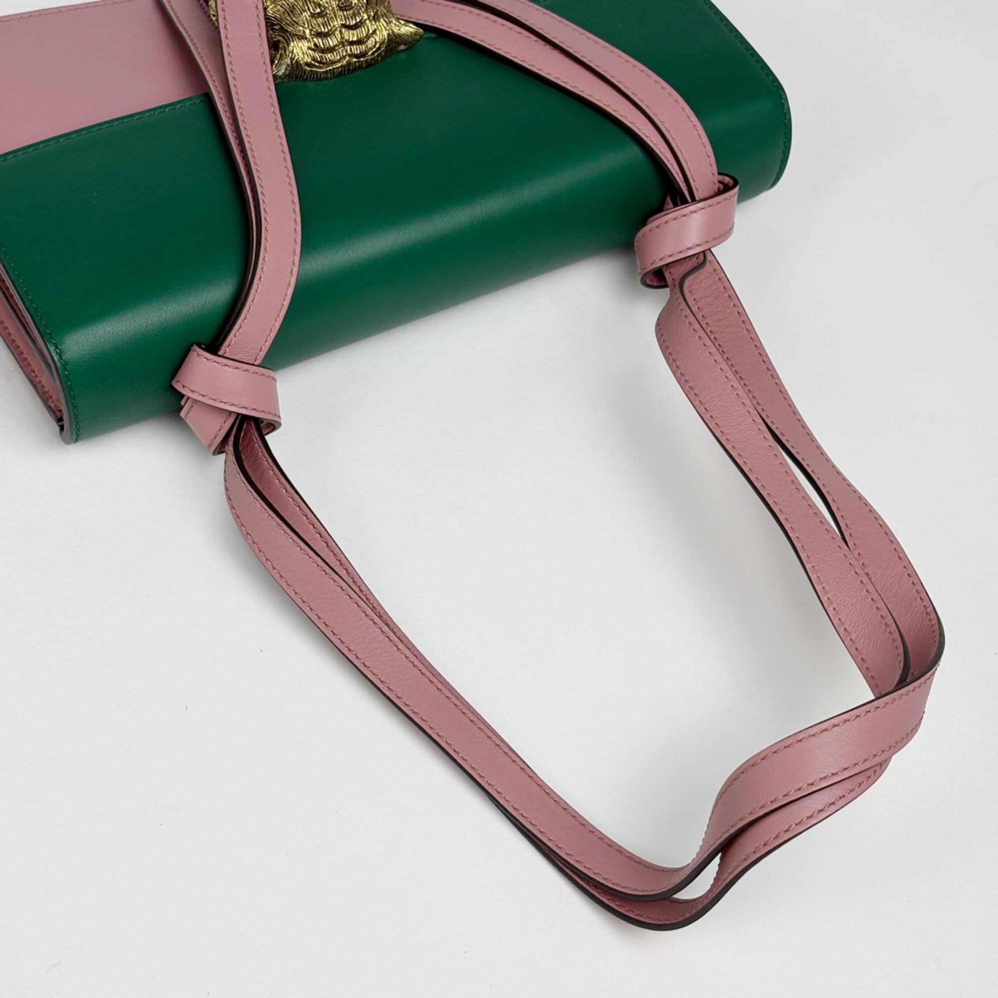 Gucci Animalier Green Pink Leather Shoulder Bag (Pre-Owned)