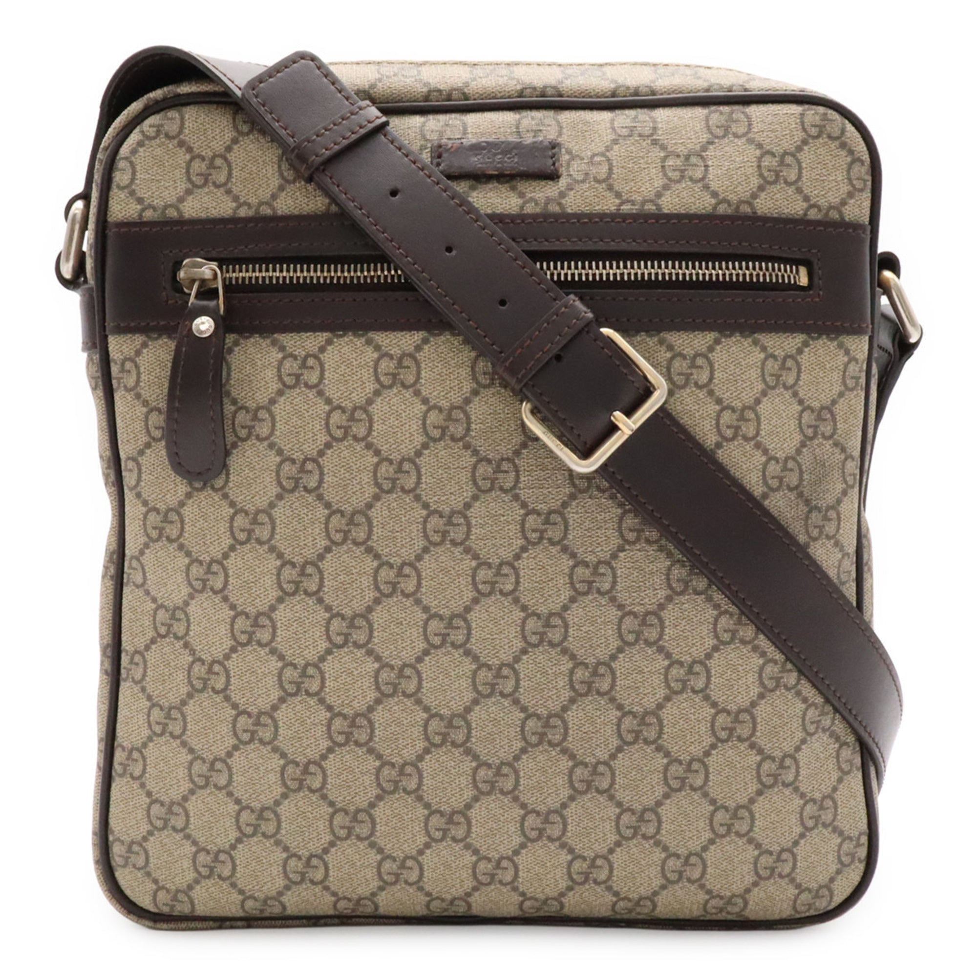 Gucci Beige Dark Brown Khaki Gg Supreme Canvas Shoulder Bag (Pre-Owned)