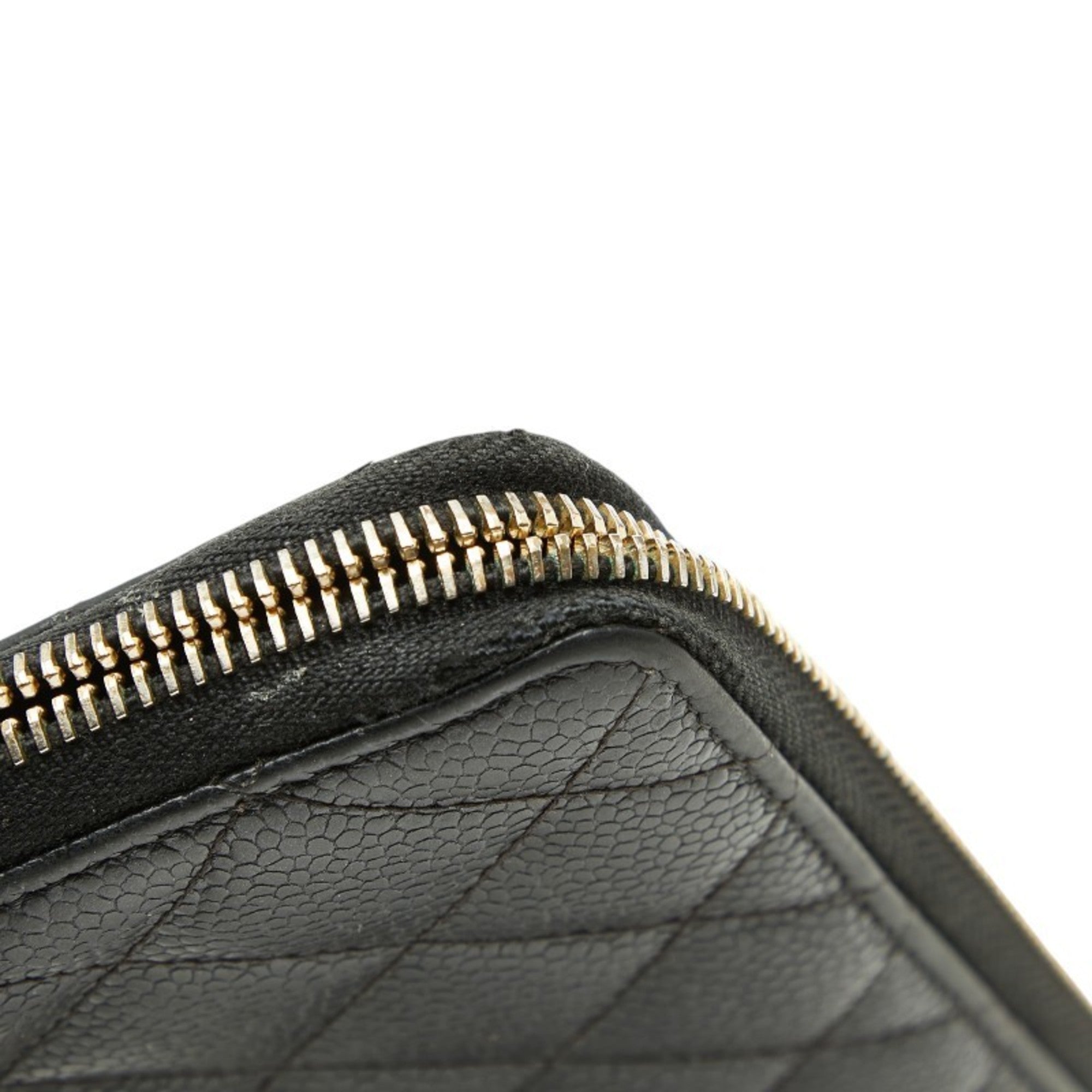 Chanel Matelasse Black Grained Calfskin Long Wallet (Bi-Fold) (Pre-Owned)
