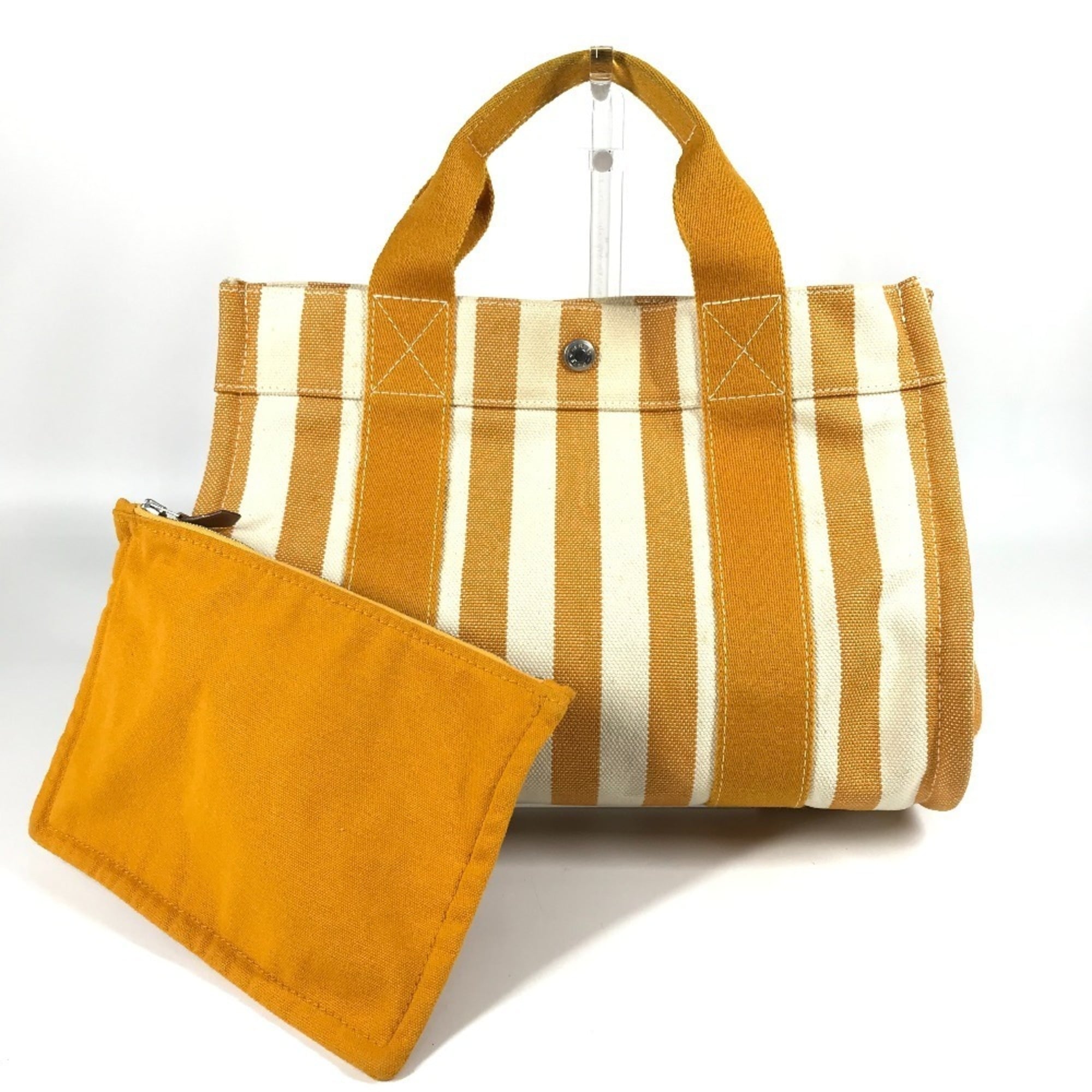 Hermes White Yellow Canvas Handbag Tote Bag (Pre-Owned)
