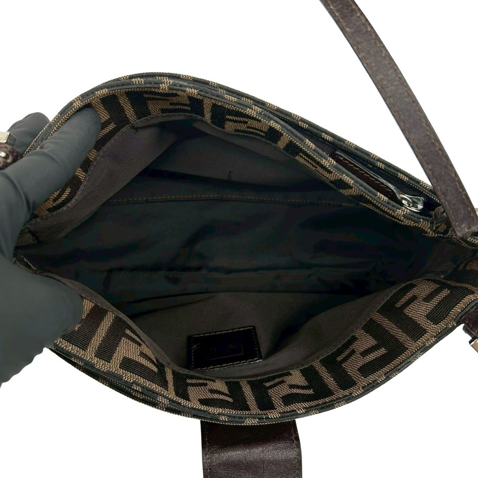 Fendi Black Brown Canvas Leather Handbag Shoulder Bag (Pre-Owned)