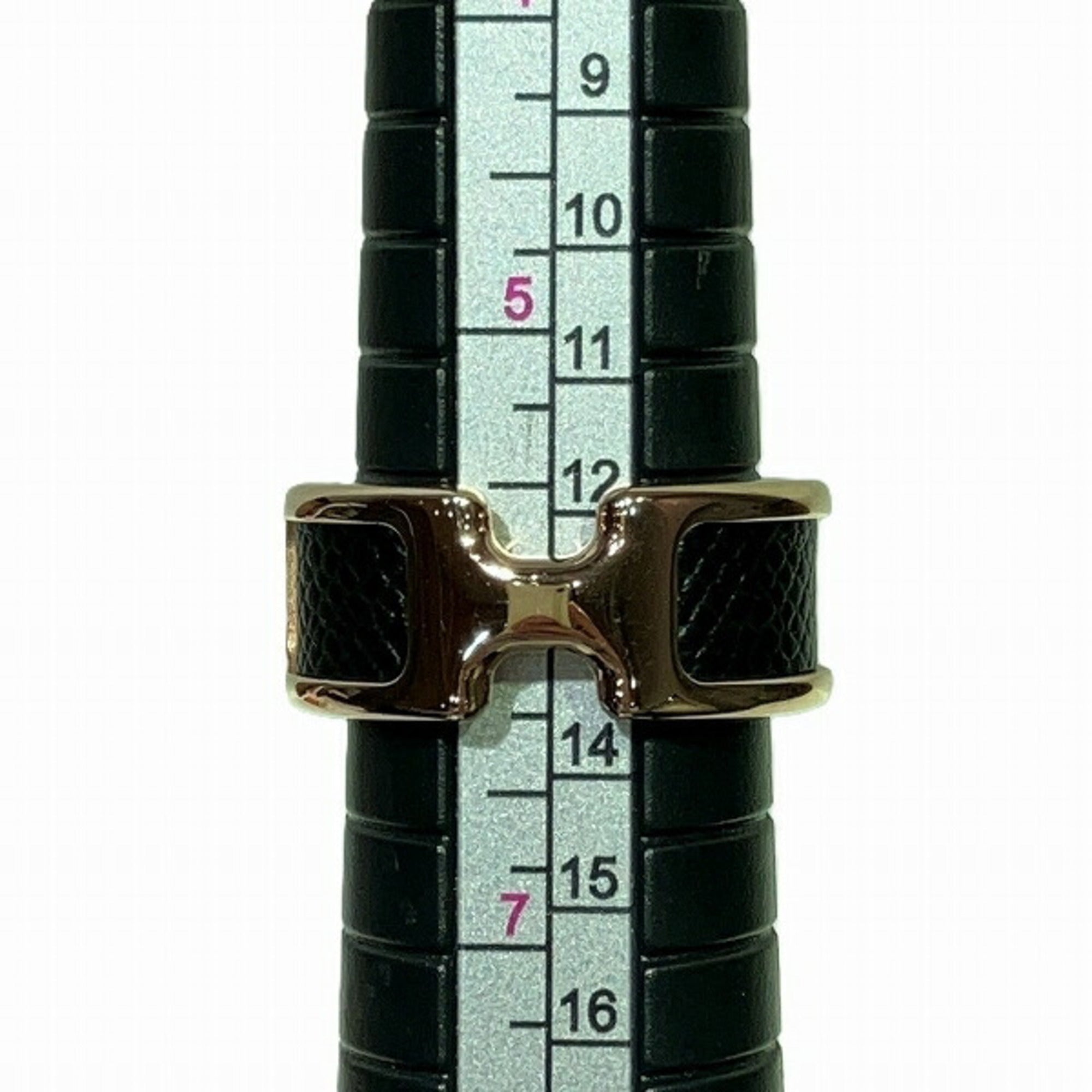 Hermes Black Pink Gold Leather Metal Band Ring (Pre-Owned)