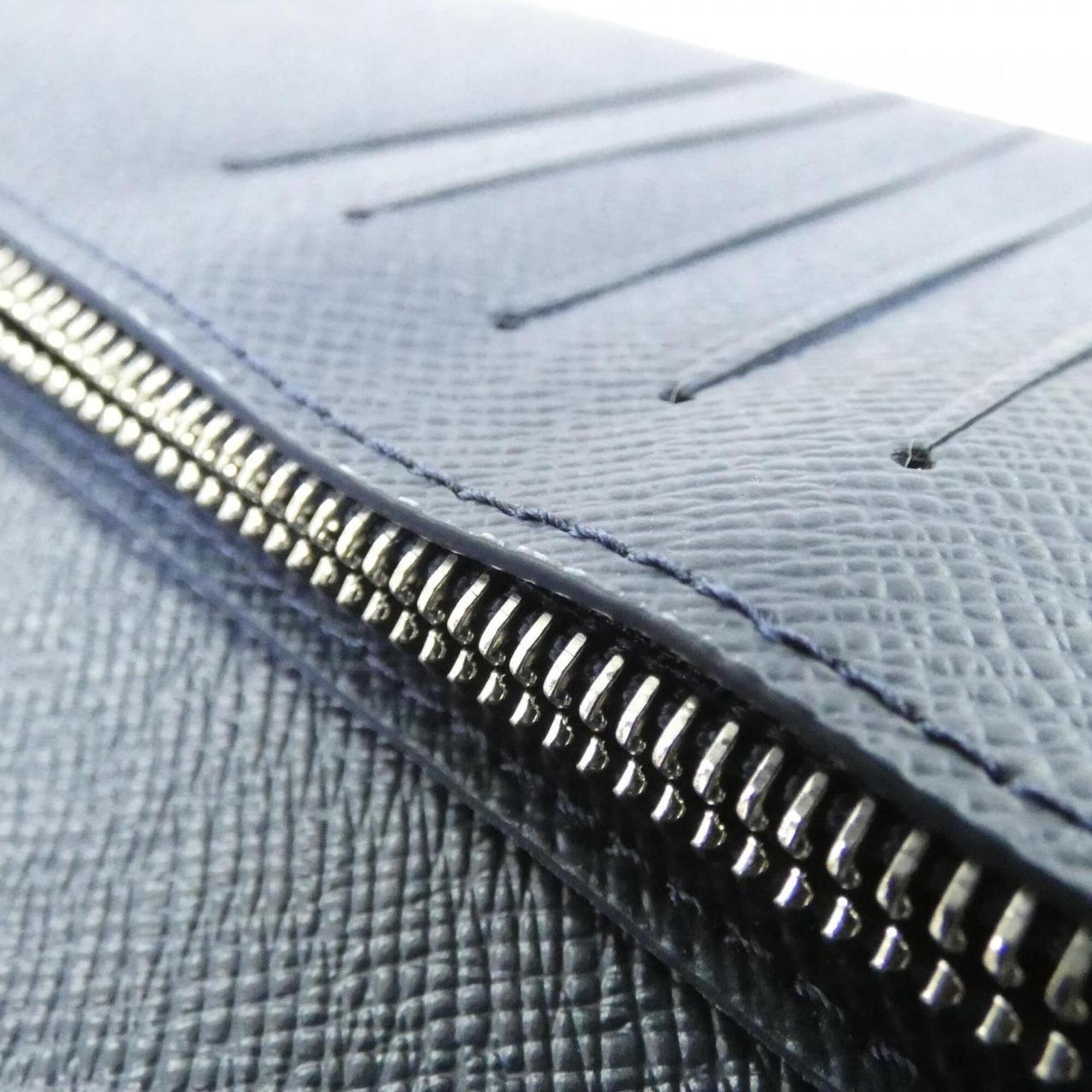 Louis Vuitton Gray Navy Leather Long Wallet (Bi-Fold) (Pre-Owned)
