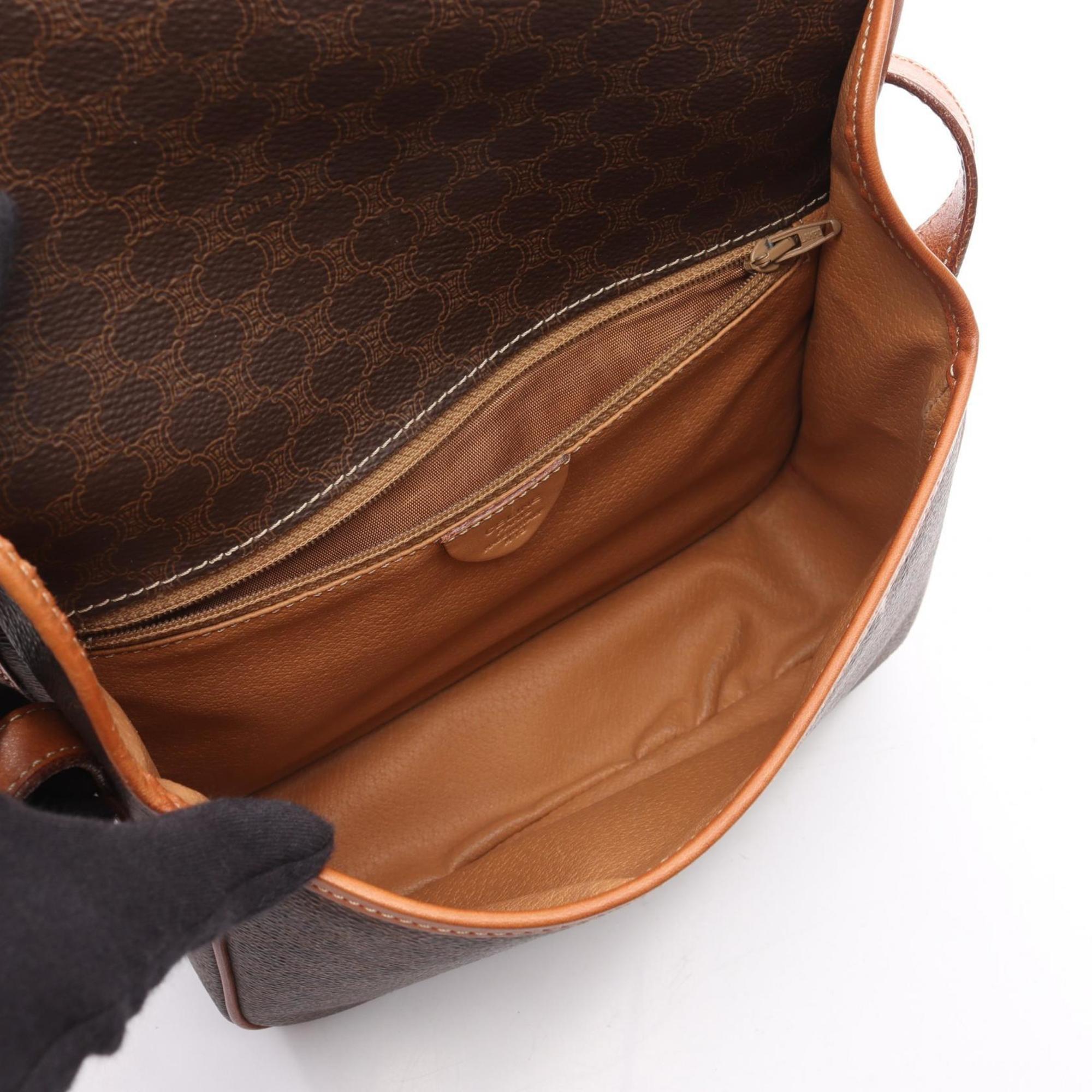 Celine Brown Coated Canvas Leather Shoulder Bag (Pre-Owned)