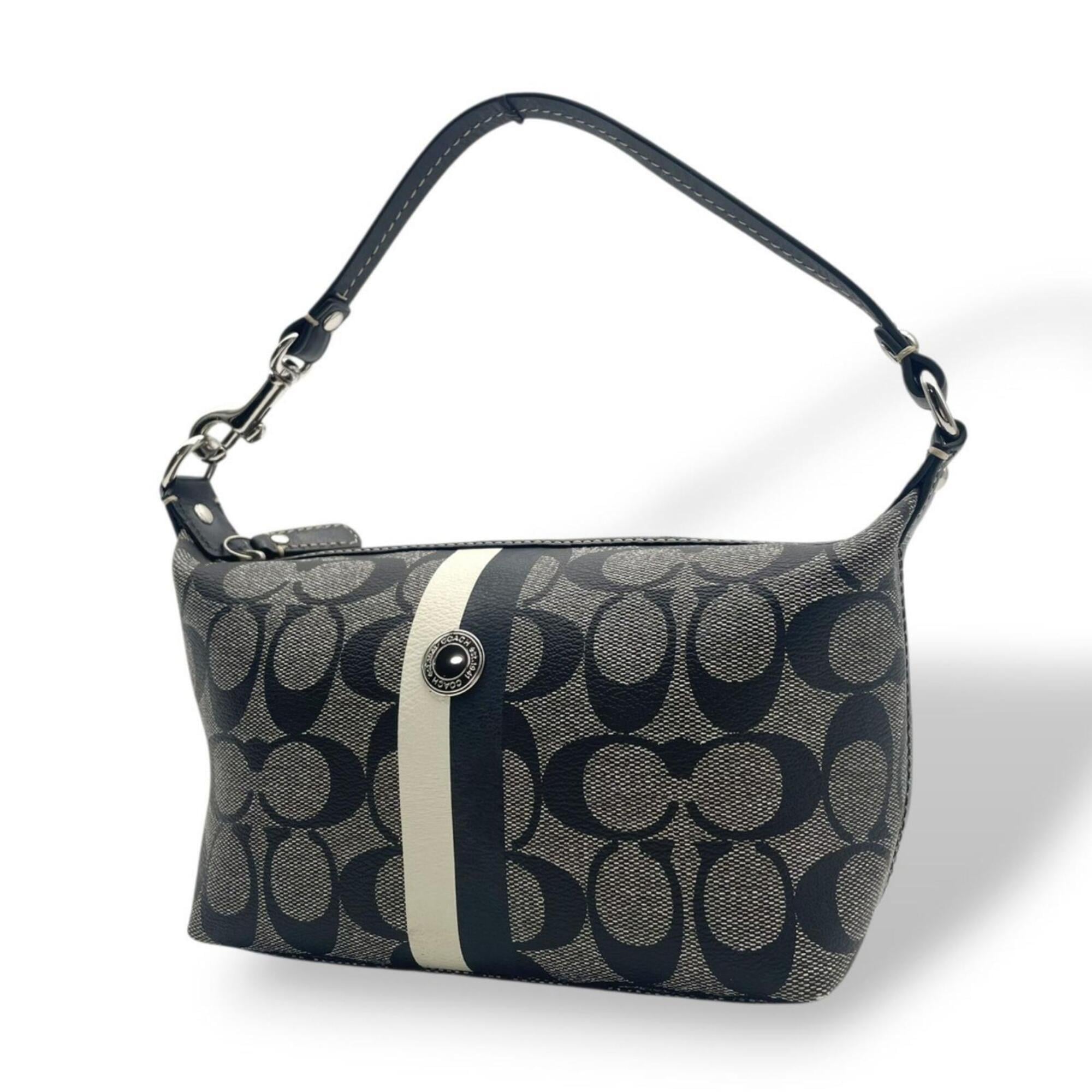 Coach Black Gray Pvc Leather Handbag Pouch (Pre-Owned)
