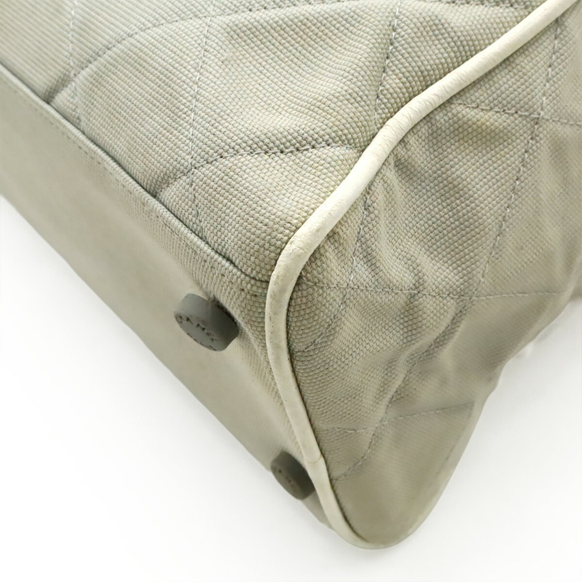 Chanel Sport Light Gray White Canvas Leather Handbag (Pre-Owned)