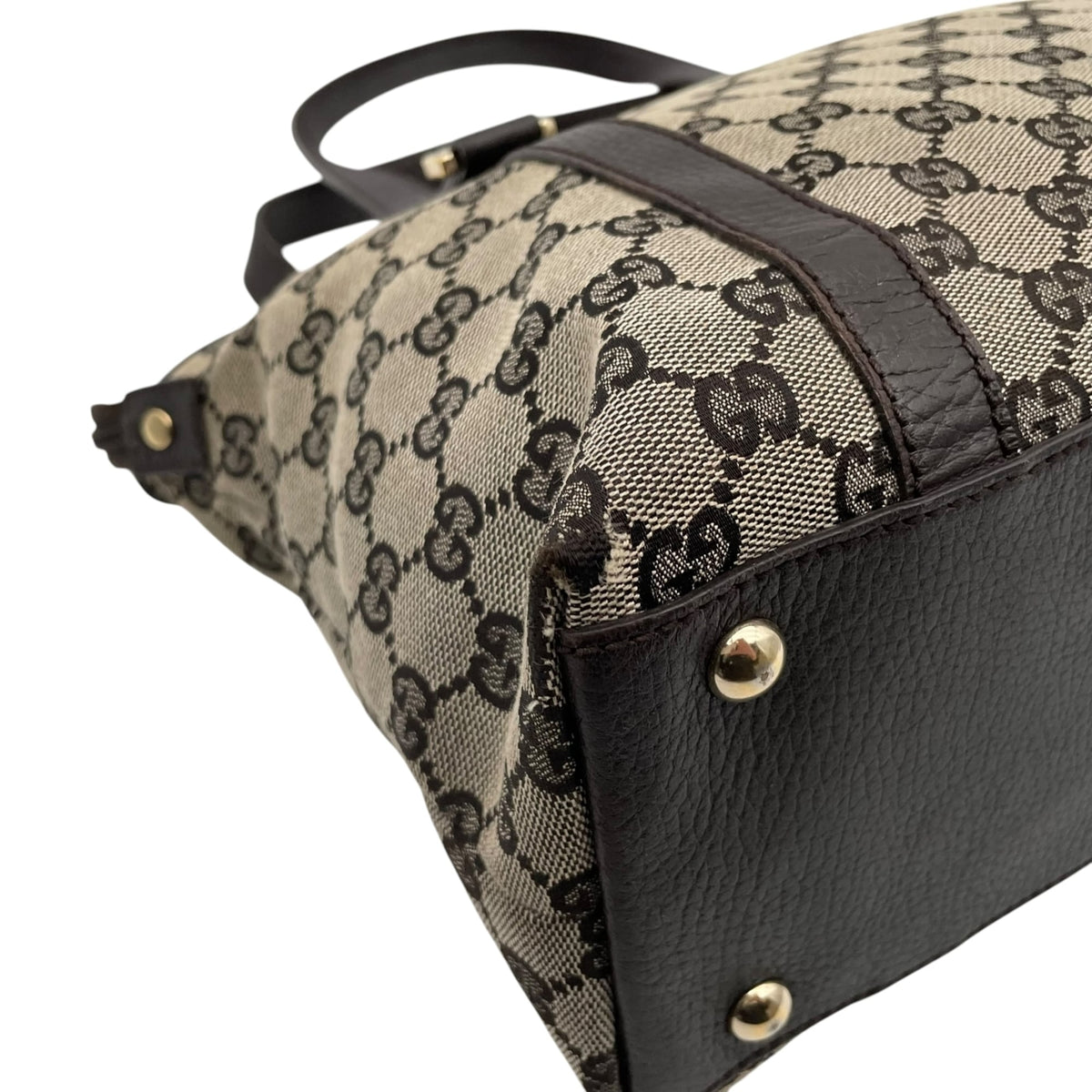 Gucci Dark Brown Gray Gg Canvas Leather Shoulder Bag Tote Bag (Pre-Owned)