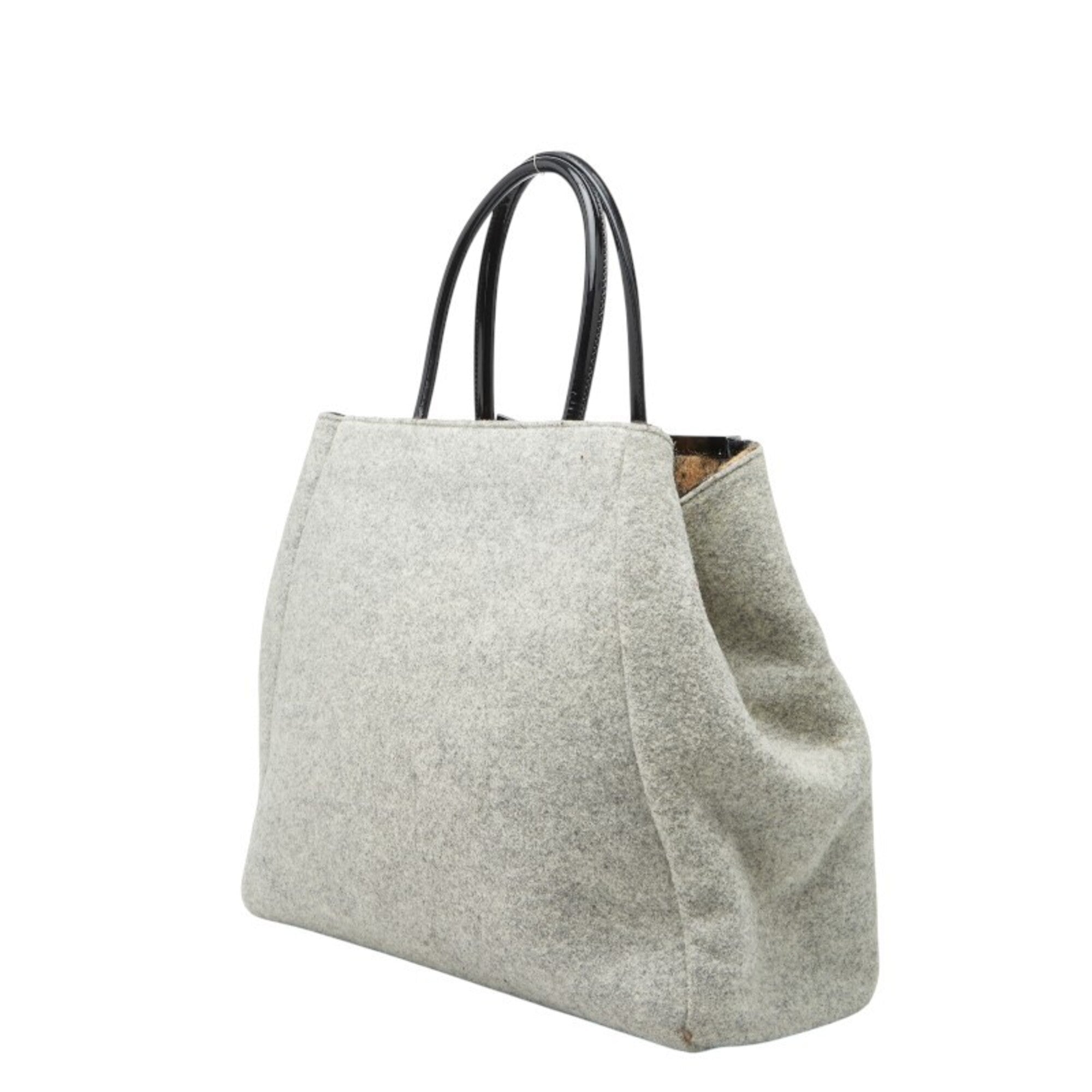 Fendi 2Jours Black Gray Wool Leather Handbag Tote Bag (Pre-Owned)