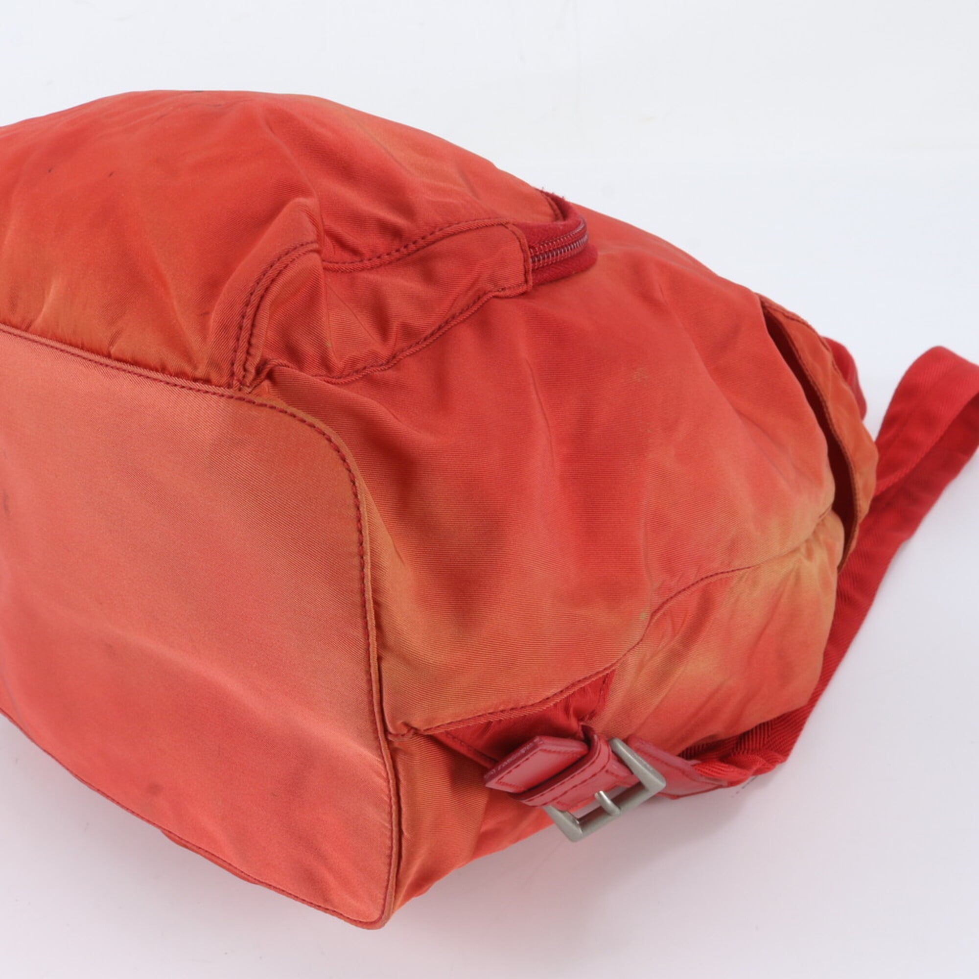 Prada Red Color Nylon Leather Backpack Shoulder Bag (Pre-Owned)