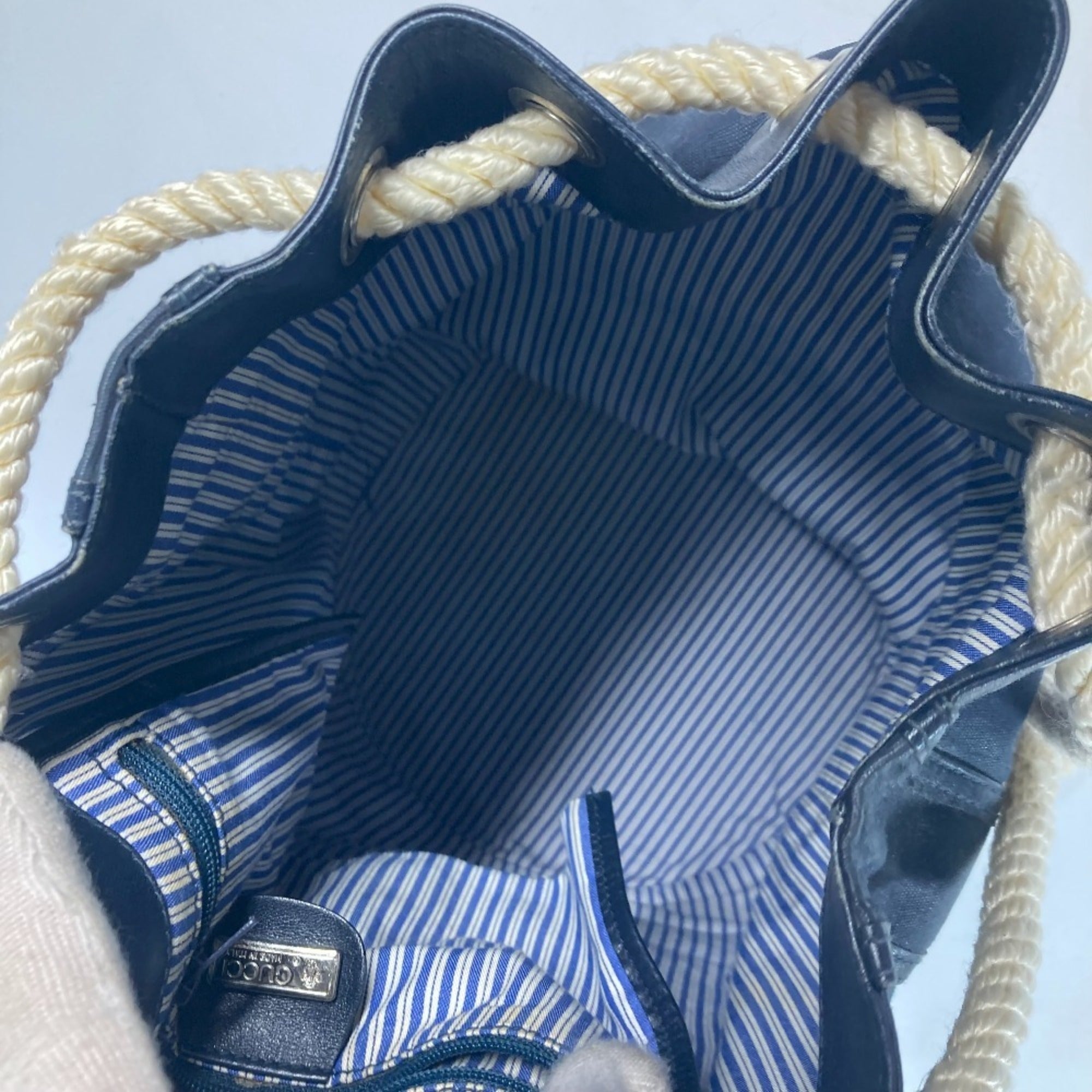 Gucci Navy Coated Canvas Leather Shoulder Bag (Pre-Owned)